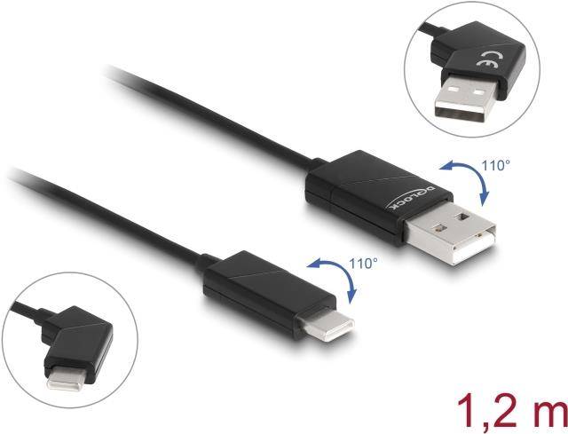 Delock USB 2.0 Kabel Typ-A Stecker zu Type-C drehbar mit Schnellladefunktion 60