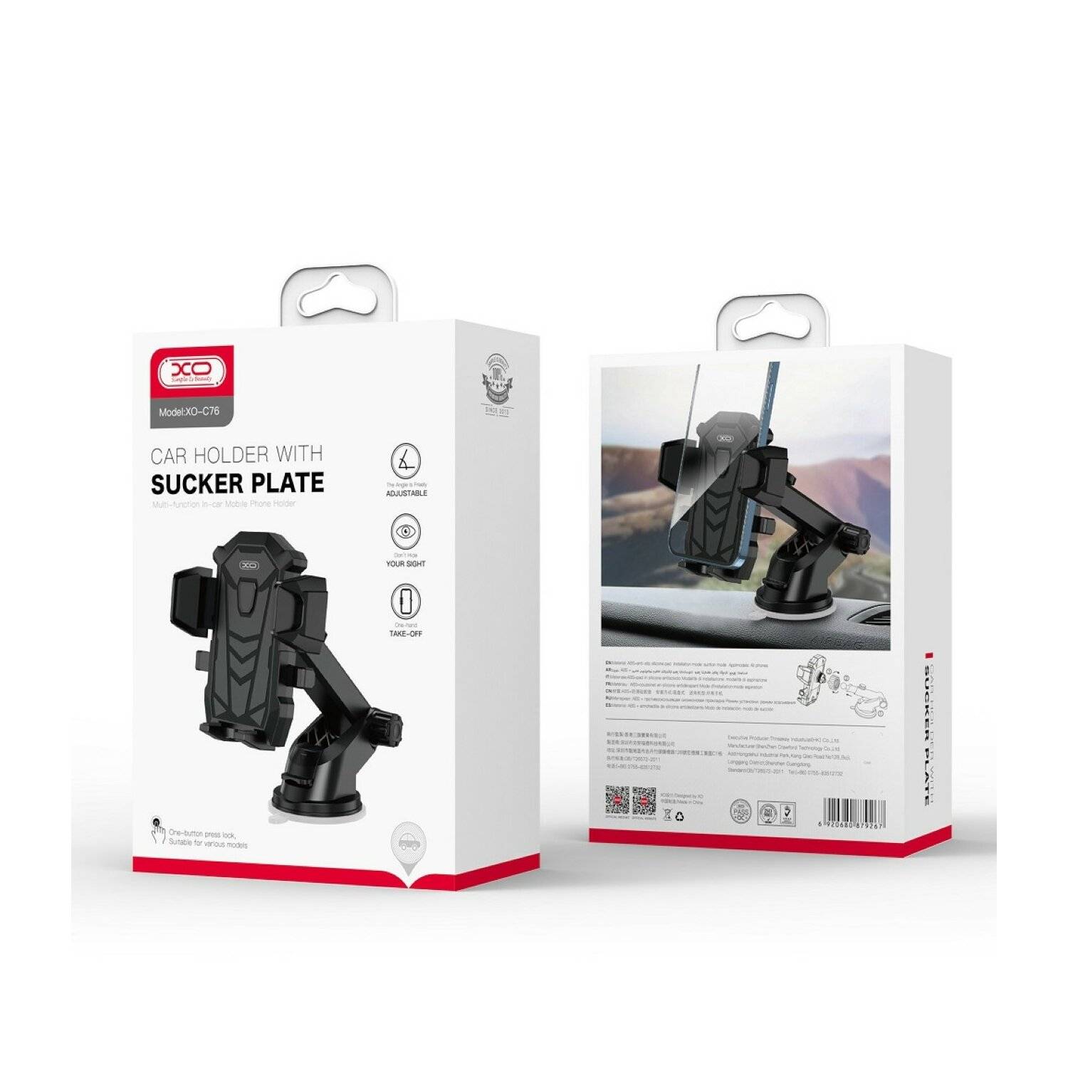XO Autohalterung C76 schwarz mit Saugnapf für den Armaturenbrett oder Windschutzscheibe