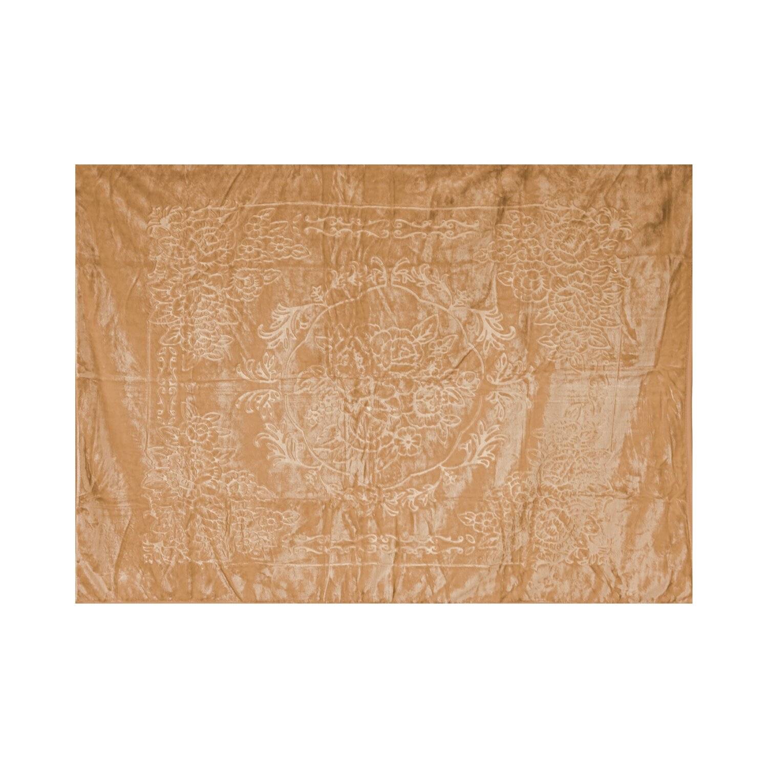 Almina Extra Weiche Wolldecke 160x220 cm 100% PES mit Blumen Muster Waschmaschinengeeignet Braun