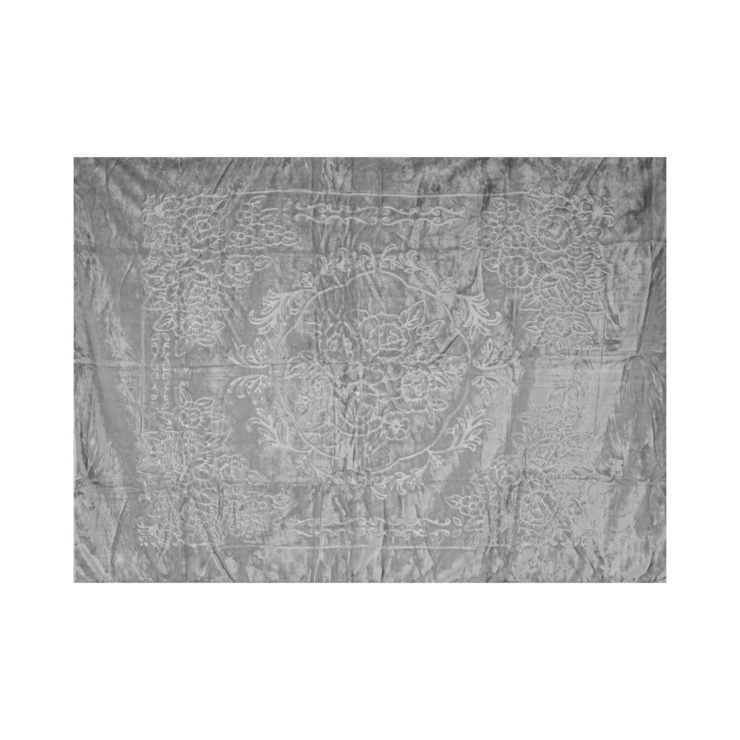 Almina Extra Weiche Wolldecke 160x220 cm 100% PES mit Blumen Muster Waschmaschinengeeignet Grau