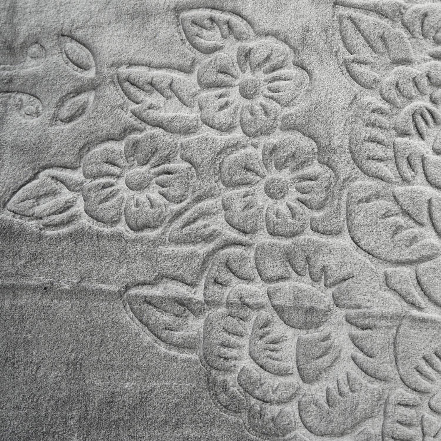 Almina Extra Weiche Wolldecke 200x240 cm 100% PES mit Blumen Muster Waschmaschinengeeinet Grau