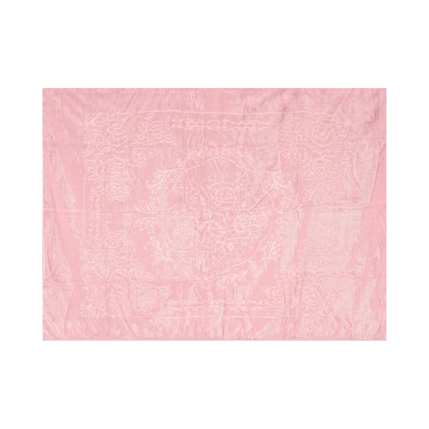 Almina Extra Weiche Wolldecke 160x220 cm 100% PES mit Blumen Muster Waschmaschinengeeignet Rosa