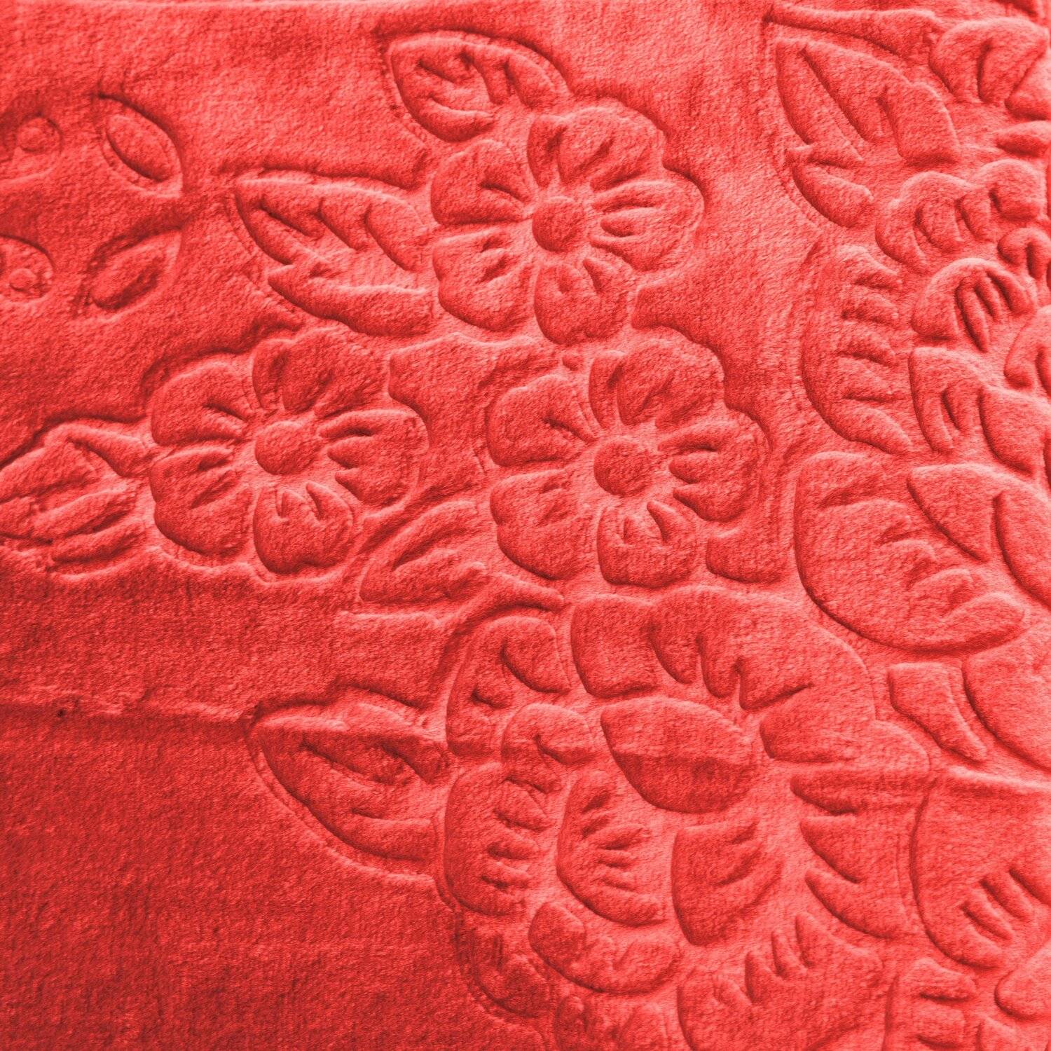 Almina Extra Weiche Wolldecke 160x220 cm 100% PES mit Blumen Muster Waschmaschinengeeignet Rot