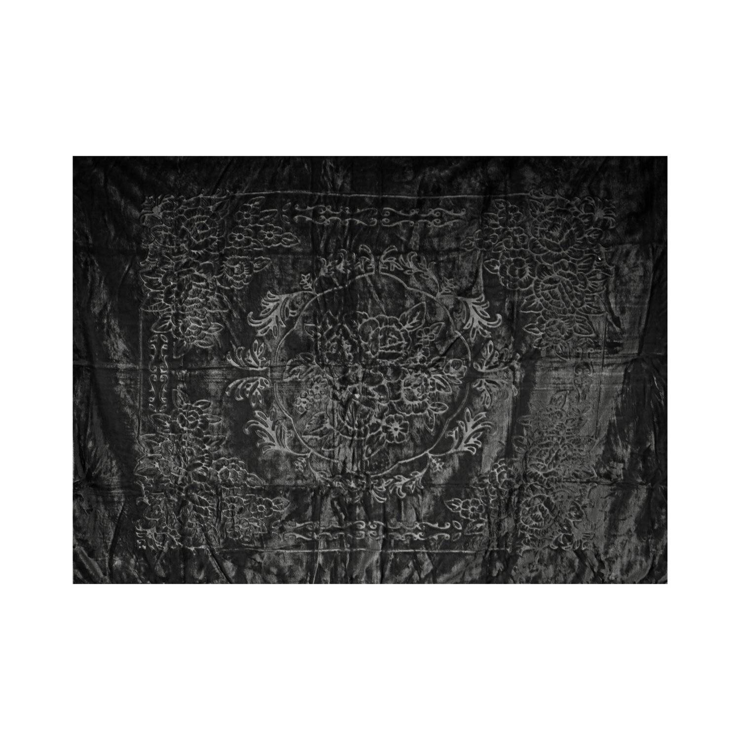 Almina Extra Weiche Wolldecke 160x220 cm 100% PES mit Blumen Muster Waschmaschinengeeignet Schwarz