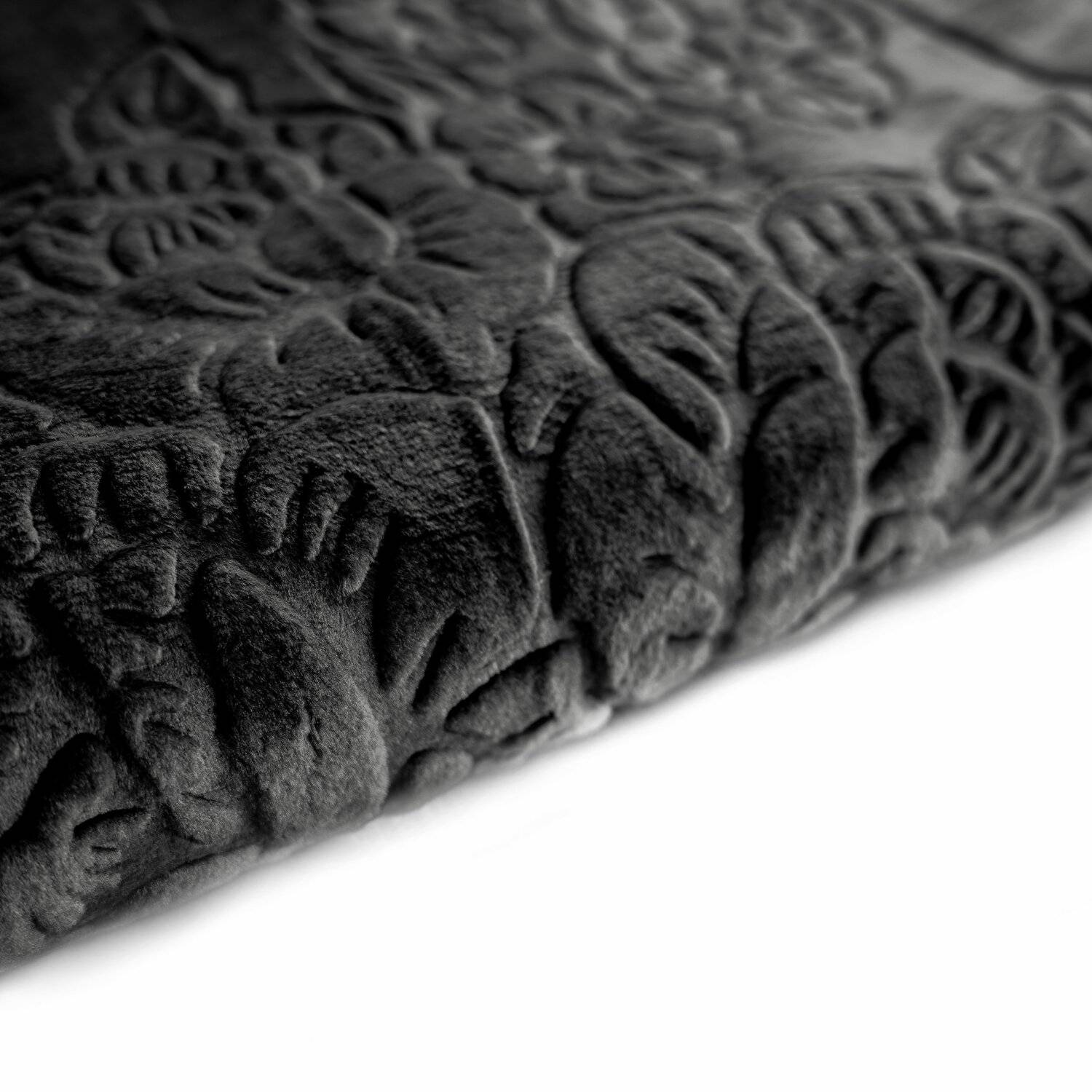 Almina Extra Weiche Wolldecke 160x220 cm 100% PES mit Blumen Muster Waschmaschinengeeignet Schwarz