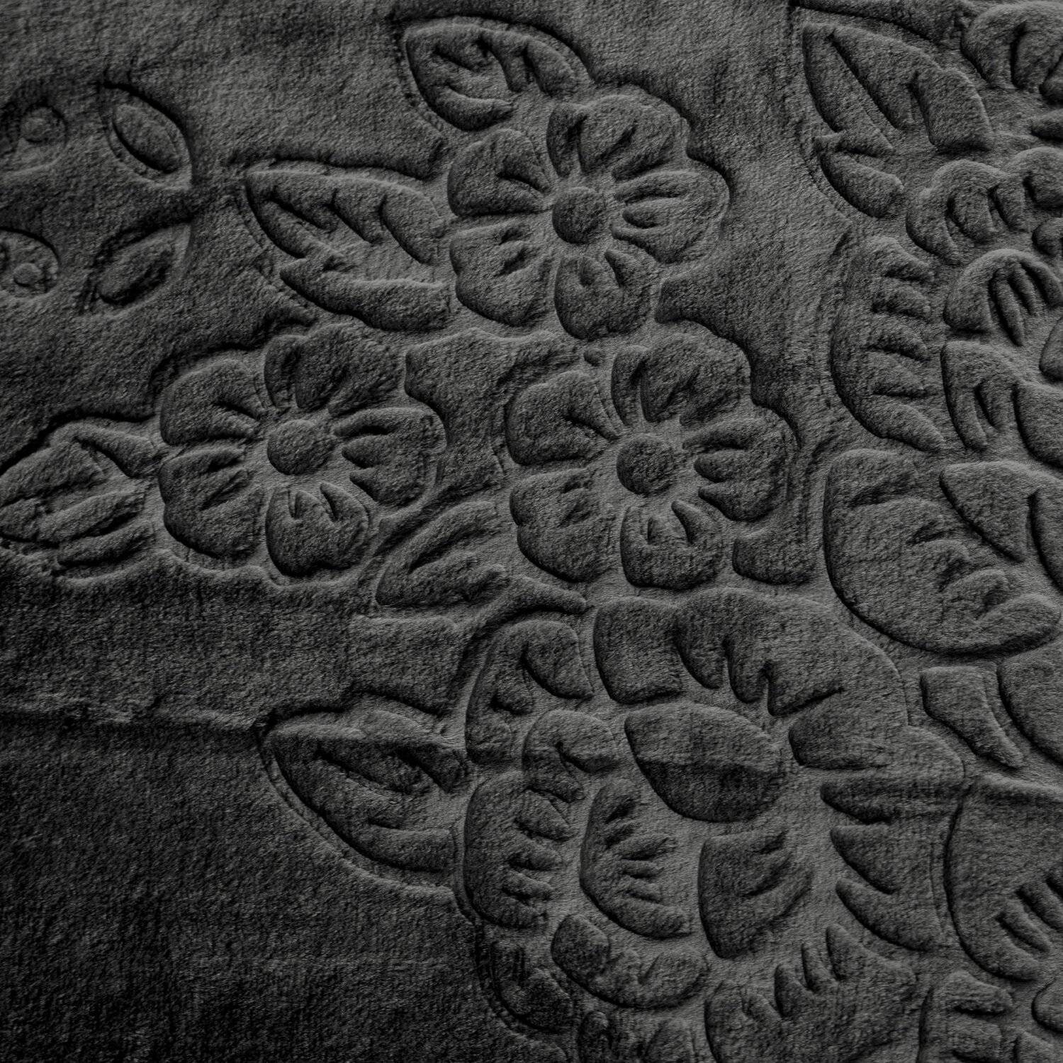 Almina Extra Weiche Wolldecke 160x220 cm 100% PES mit Blumen Muster Waschmaschinengeeignet Schwarz