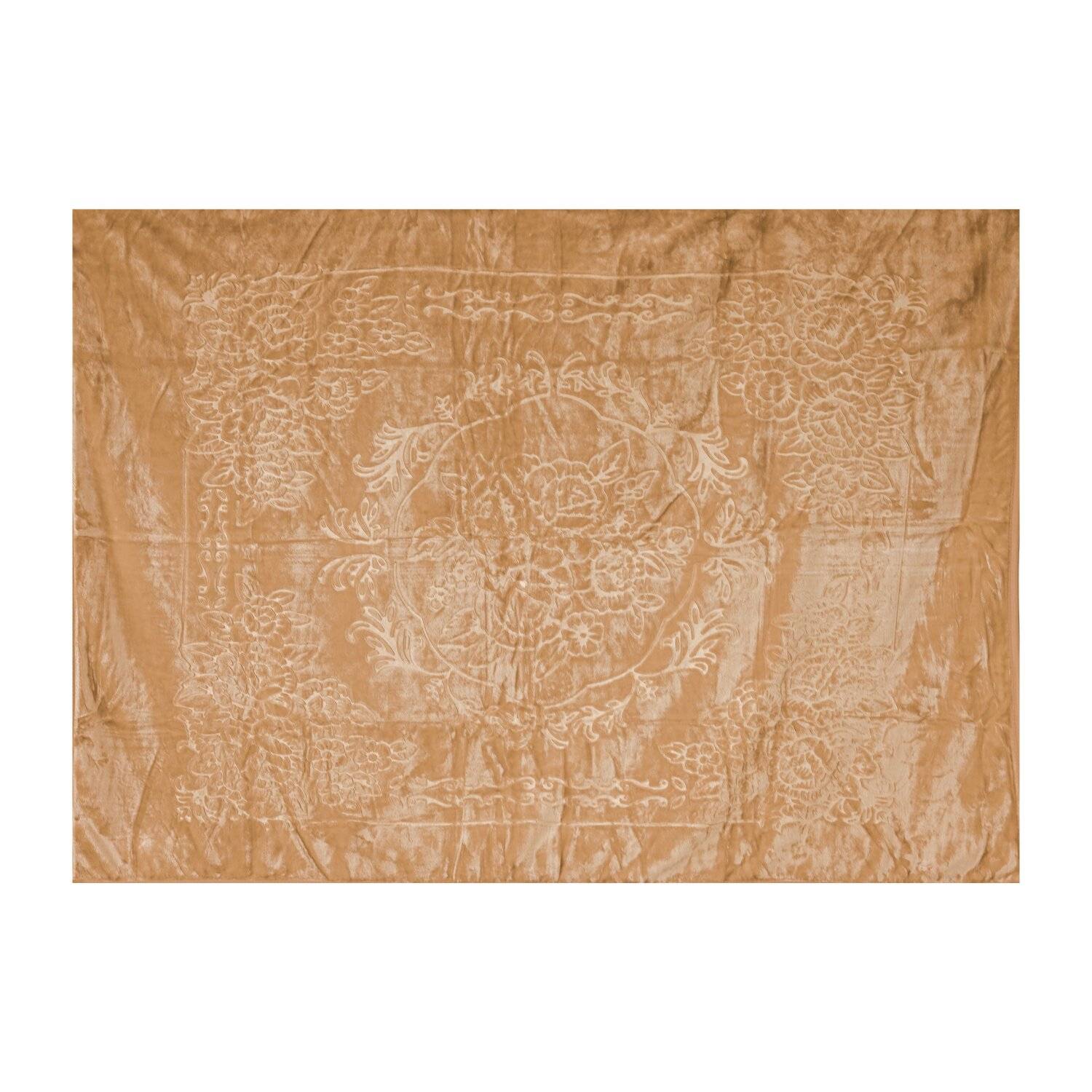 Almina Extra Weiche Wolldecke 200x240 cm 100% PES mit Blumen Muster Waschmaschinengeeinet Braun