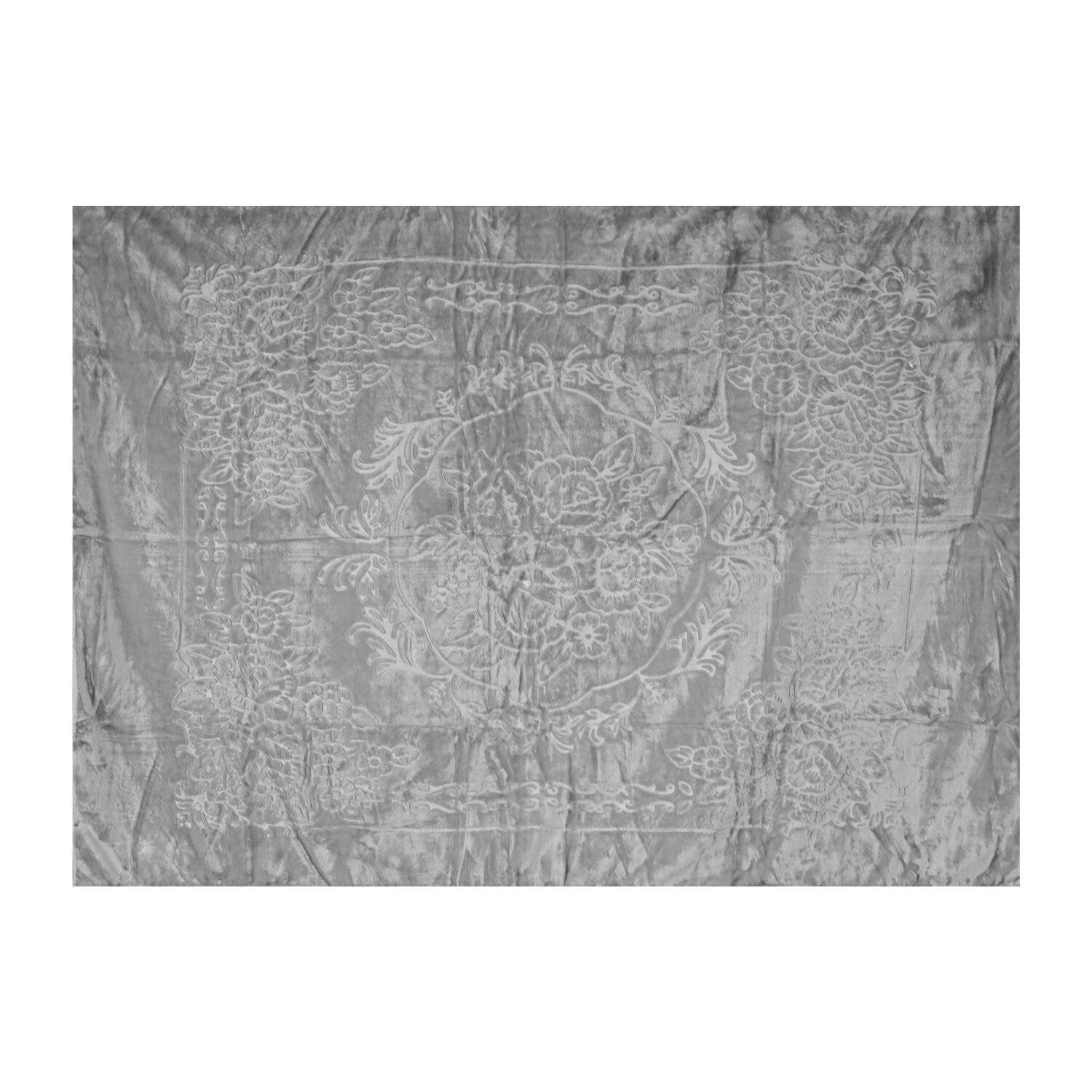 Almina Extra Weiche Wolldecke 200x240 cm 100% PES mit Blumen Muster Waschmaschinengeeinet Grau
