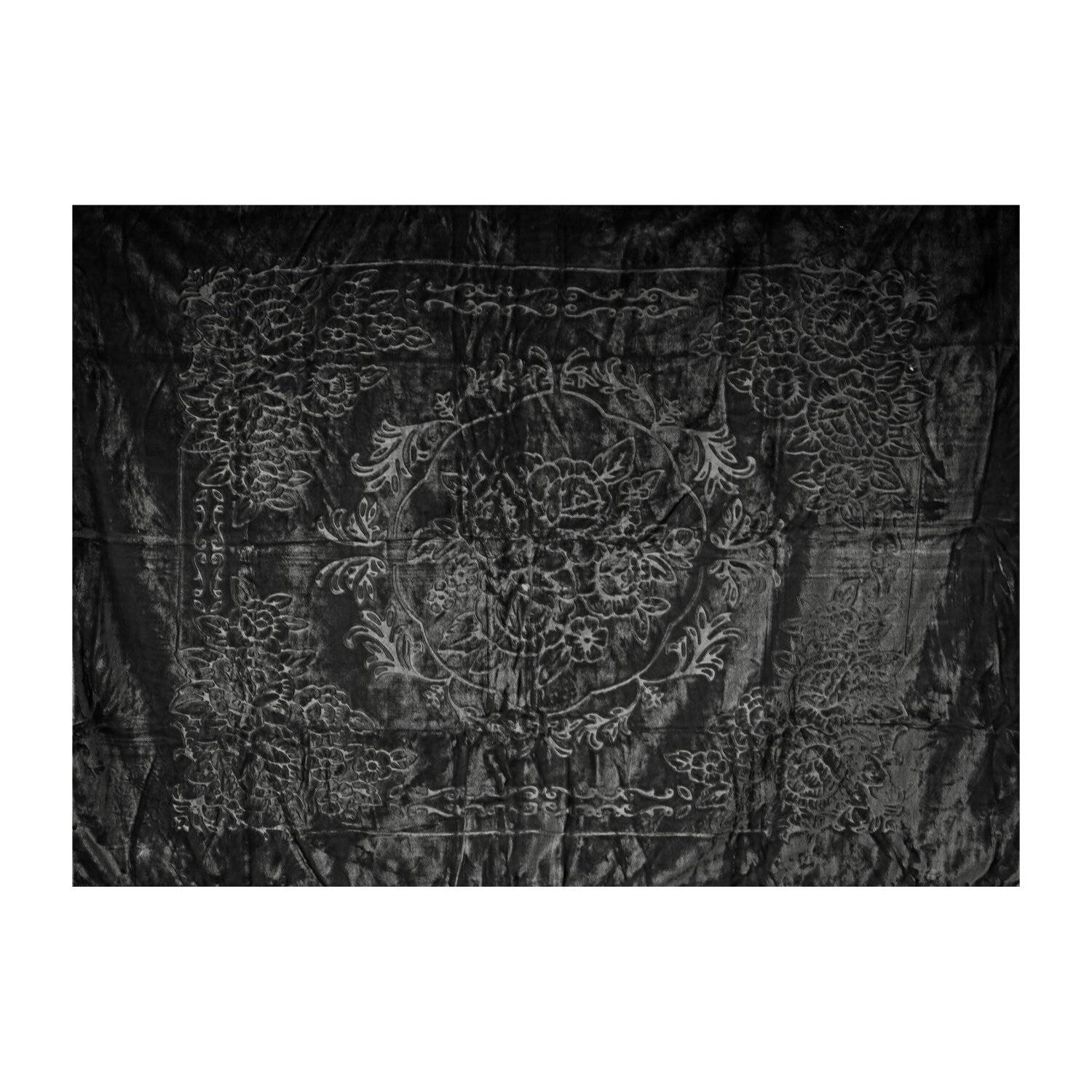 Almina Extra Weiche Wolldecke 200x240 cm 100% PES mit Blumen Muster Waschmaschinengeeinet Schwarz