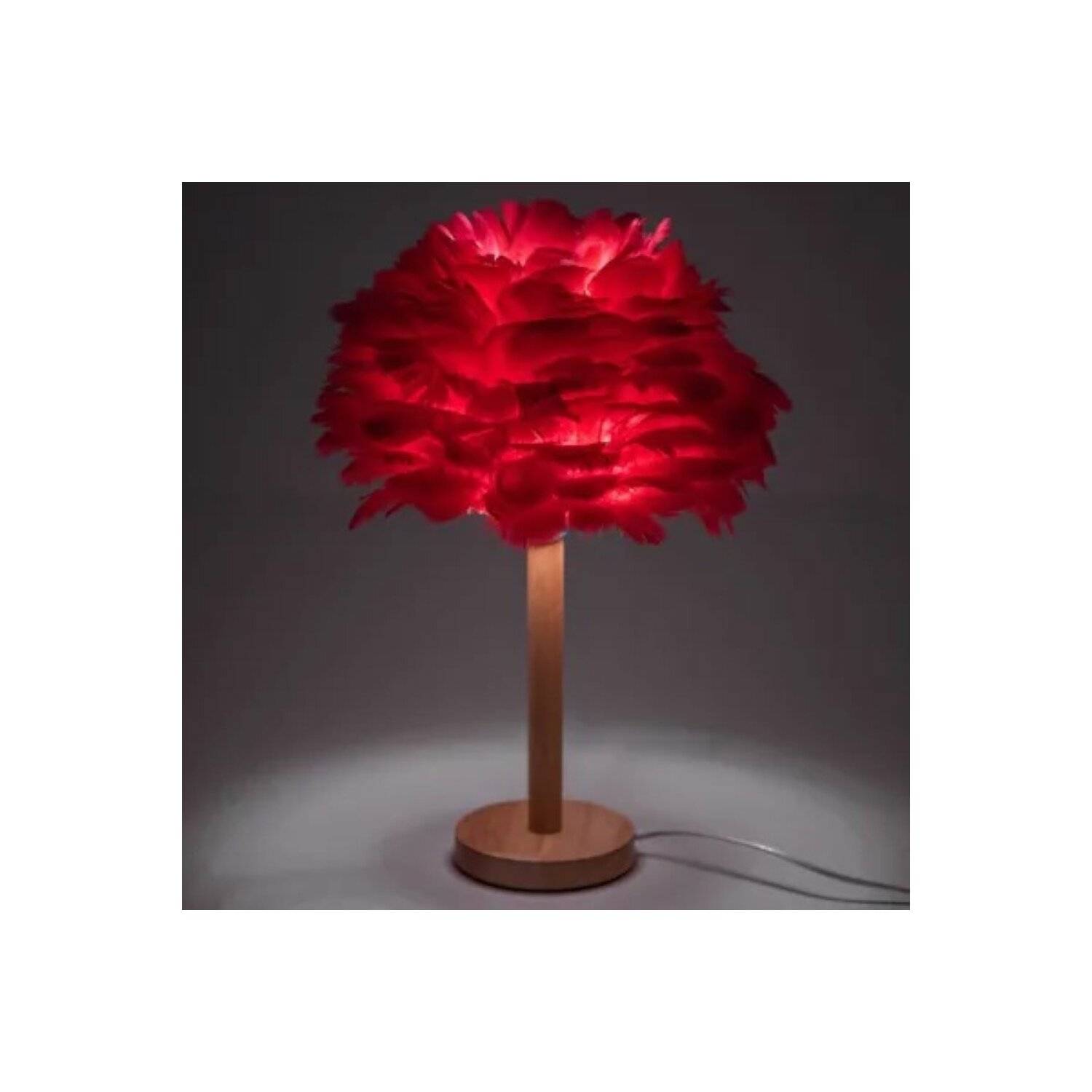 LED-Tischlampe 43 × 30 cm, Deko-Lampe mit Federn 110-240V, Nachttischlampe Rot