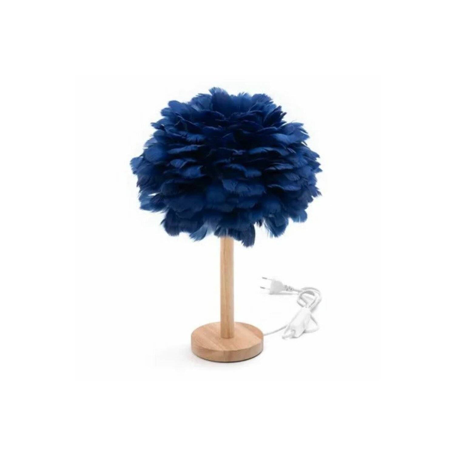 LED-Tischlampe 43 × 30 cm, Deko-Lampe mit Federn 110-240V, Nachttischlampe Blau