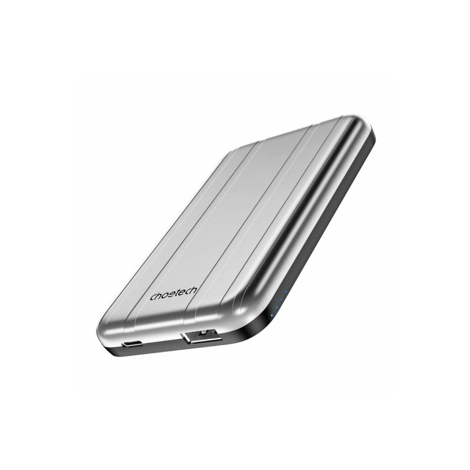Choetech B655 Mini kabellose magnetische Powerbank 5000 mAh – Silber, 2x USB Typ-C, 1x USB Typ-A, USB Typ-C USB Typ-A