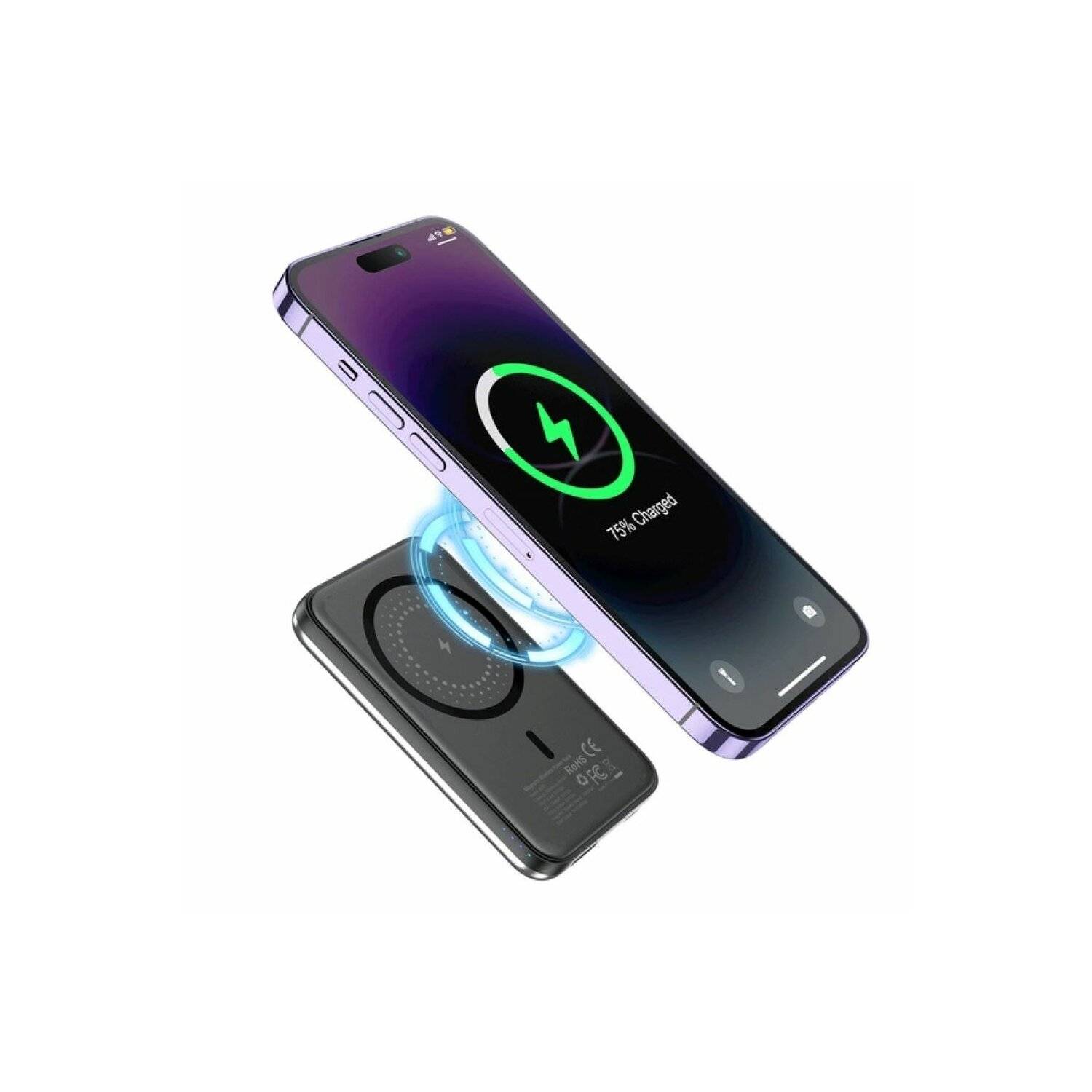 Choetech B655 Mini kabellose magnetische Powerbank 5000 mAh – Silber, 2x USB Typ-C, 1x USB Typ-A, USB Typ-C USB Typ-A