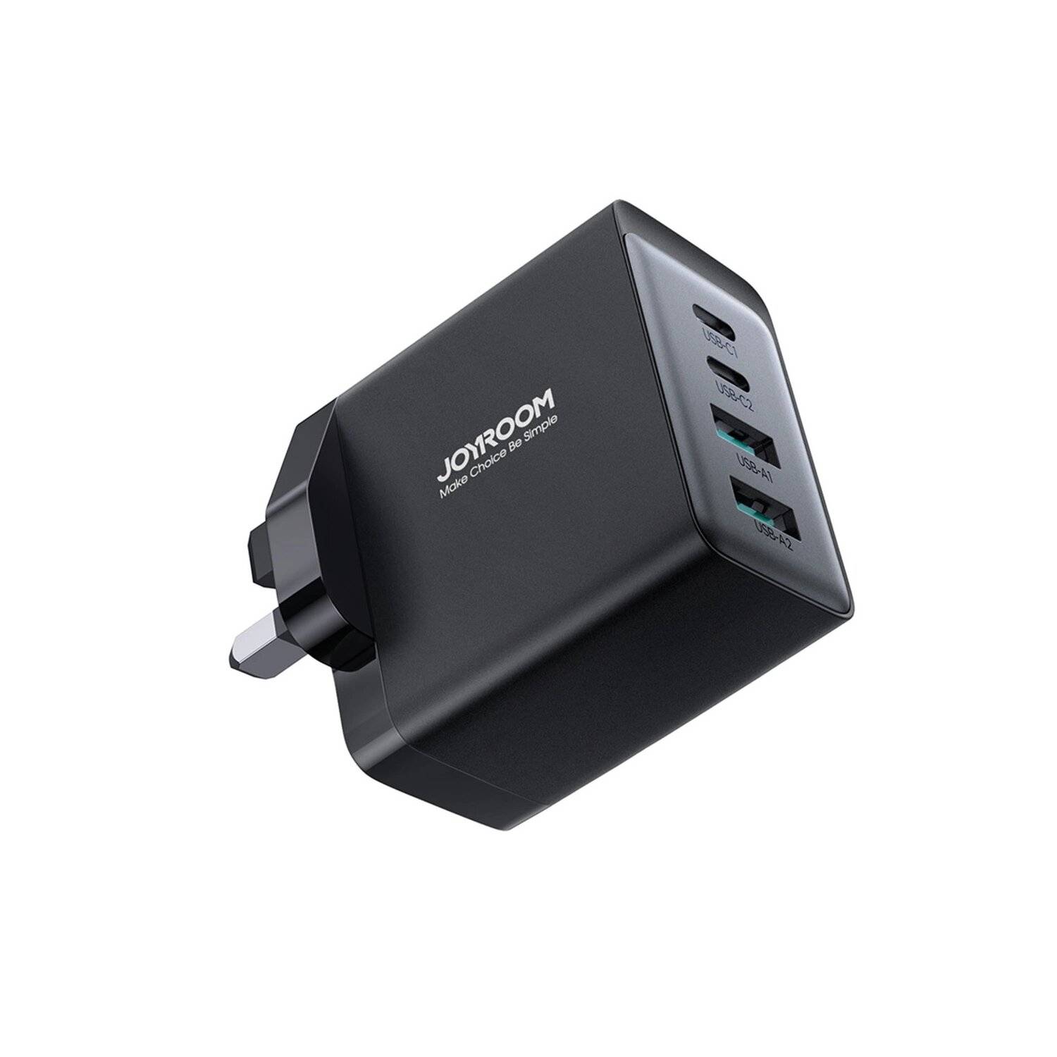 Joyroom TCG02 PD USB-C USB-A 67W GaN-Wandladegerät (UK) + USB-C-Kabel – Schwarz