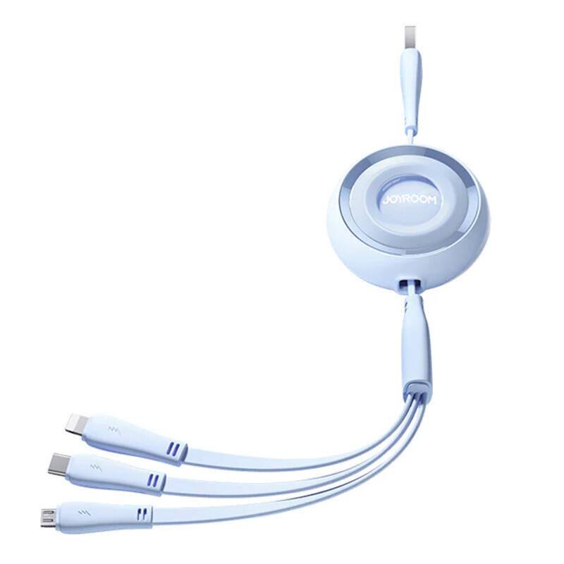 Joyroom 3in1 Ladekabel, USB-C/Lightning/Micro-USB, 3,5A, 1m, ausziehbar, Blau