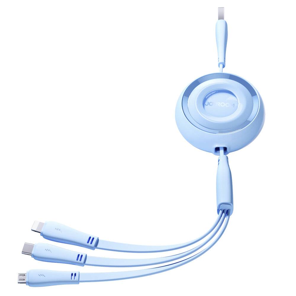 Joyroom 3in1 Ladekabel, USB-C/Lightning/Micro-USB, 3,5A, 1m, ausziehbar, Blau