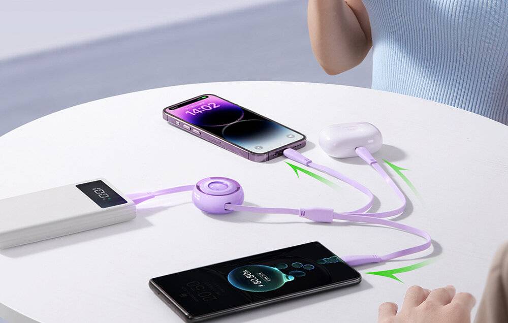Joyroom 3in1 Ladekabel, USB-C/Lightning/Micro-USB, 3,5A, 1m, ausziehbar, Blau