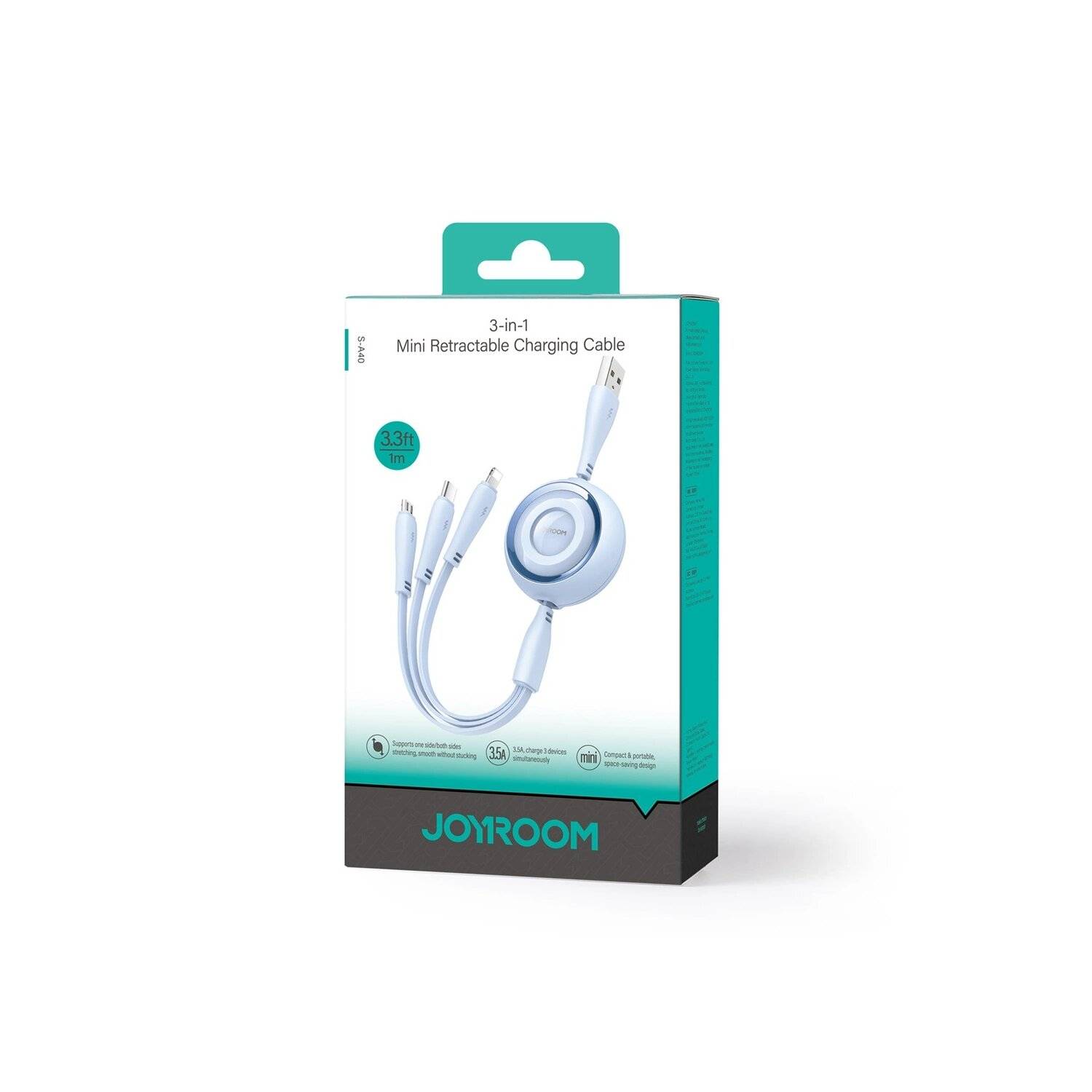 Joyroom S-A40 Colourful Series 3in1 einziehbares Kabel USB-A auf USB-C / Apple geeignet / microUSB 1 m – blau