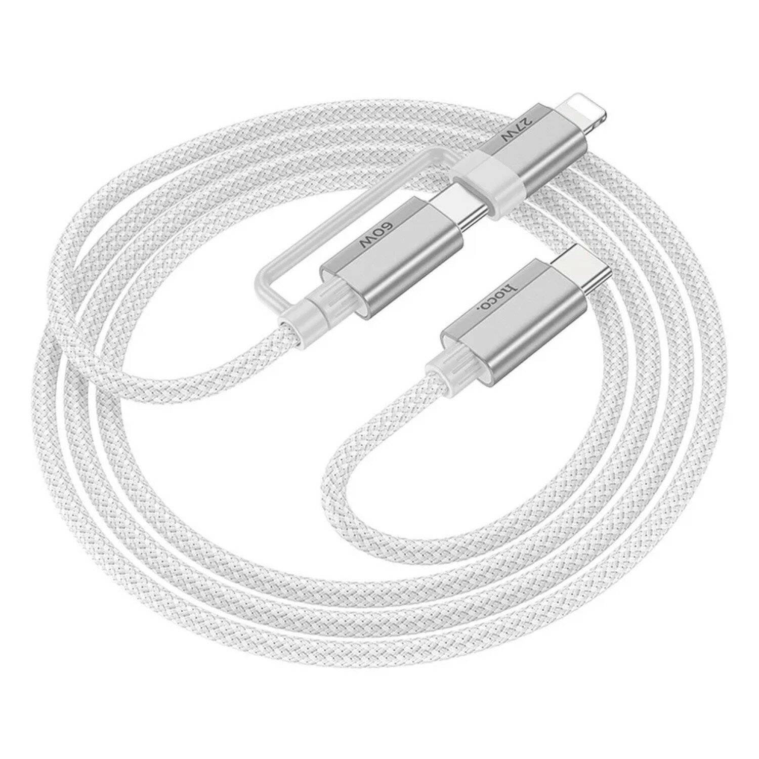 HOCO 2 in 1 Ladekabel USB Typ C komaptibel mit iPhone und USB-C 1,2 m Grau