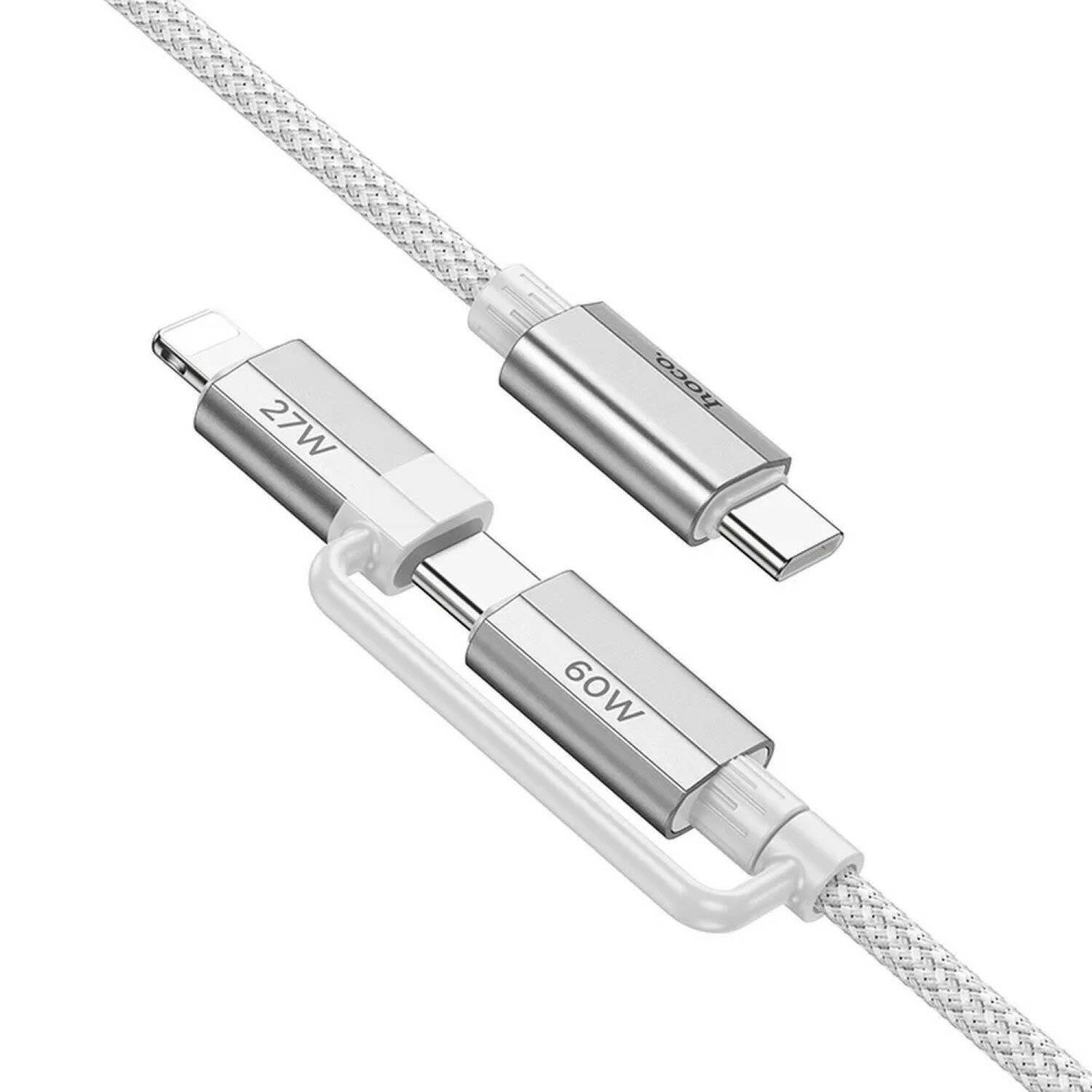 HOCO 2 in 1 Ladekabel USB Typ C komaptibel mit iPhone und USB-C 1,2 m Grau