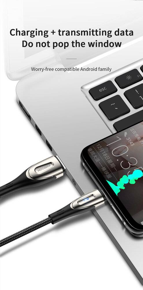 Micro USB Schnell-Ladekabel, 3A, 1.2m, Joyroom S-M411, Nylon, Zinklegierung, Schwarz