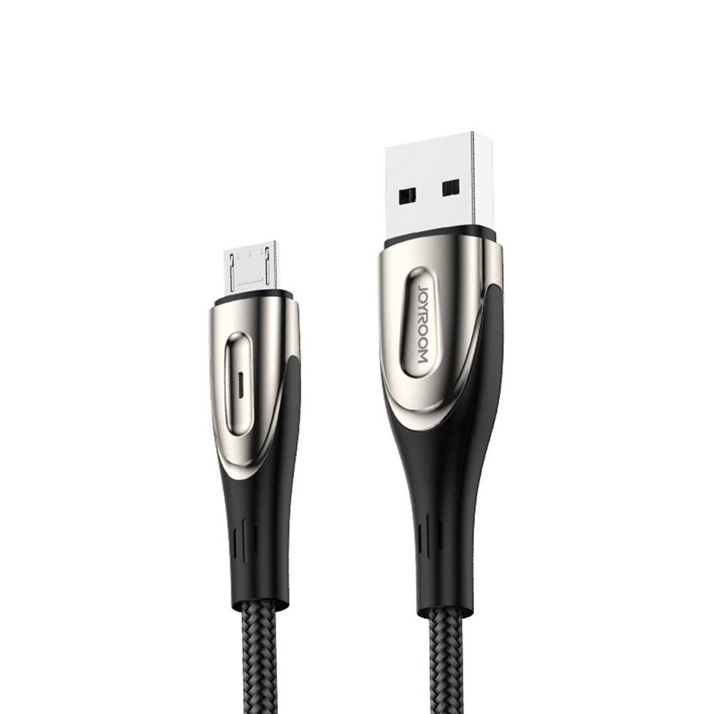 Micro USB Schnell-Ladekabel, 3A, 1.2m, Joyroom S-M411, Nylon, Zinklegierung, Schwarz