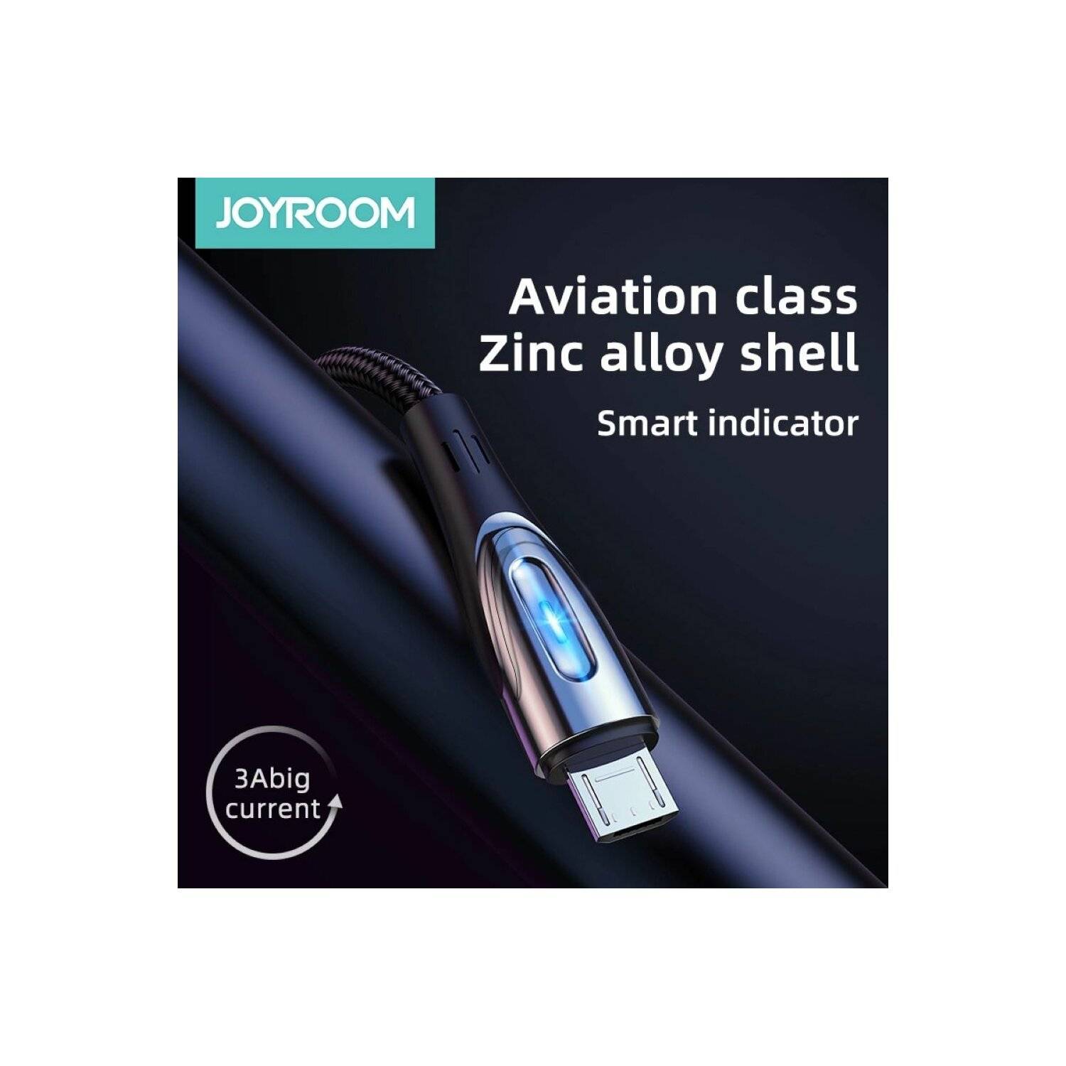 USB-A - Micro-USB-Kabel Joyroom - Schnellladekabel mit Ladeanzeige Schwarz 2m Kabel