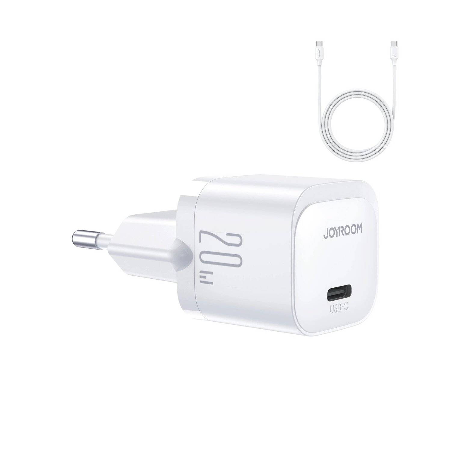 Joyroom JR-TCF02 USB-C PD 20W Wandladegerät + USB-C-Kabel – Mini-Fast-Charger Weiß