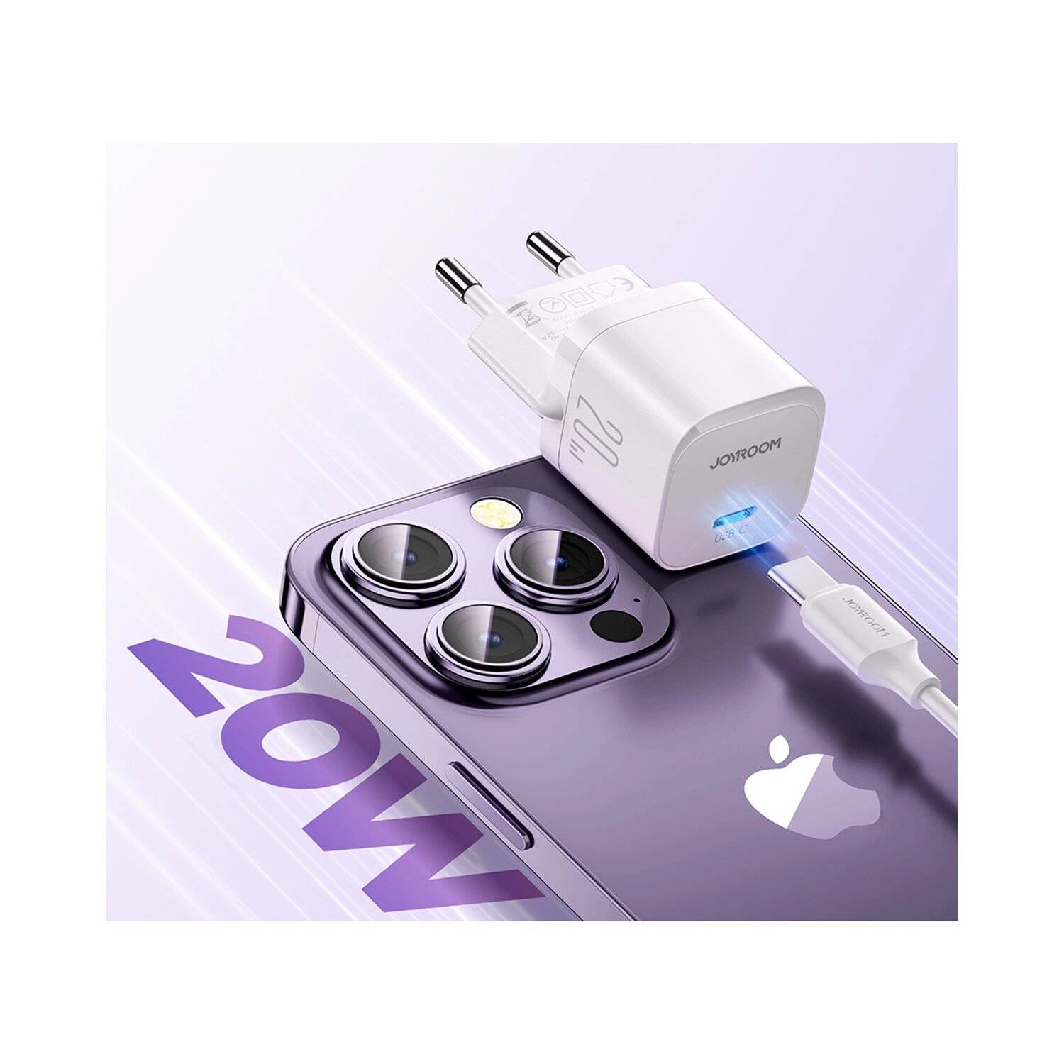 Joyroom JR-TCF02 USB-C PD 20W Wandladegerät + USB-C-Kabel – Mini-Fast-Charger Weiß