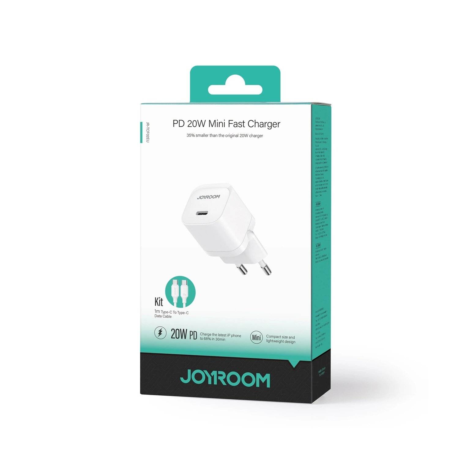 Joyroom JR-TCF02 USB-C PD 20W Wandladegerät + USB-C-Kabel – Mini-Fast-Charger Weiß