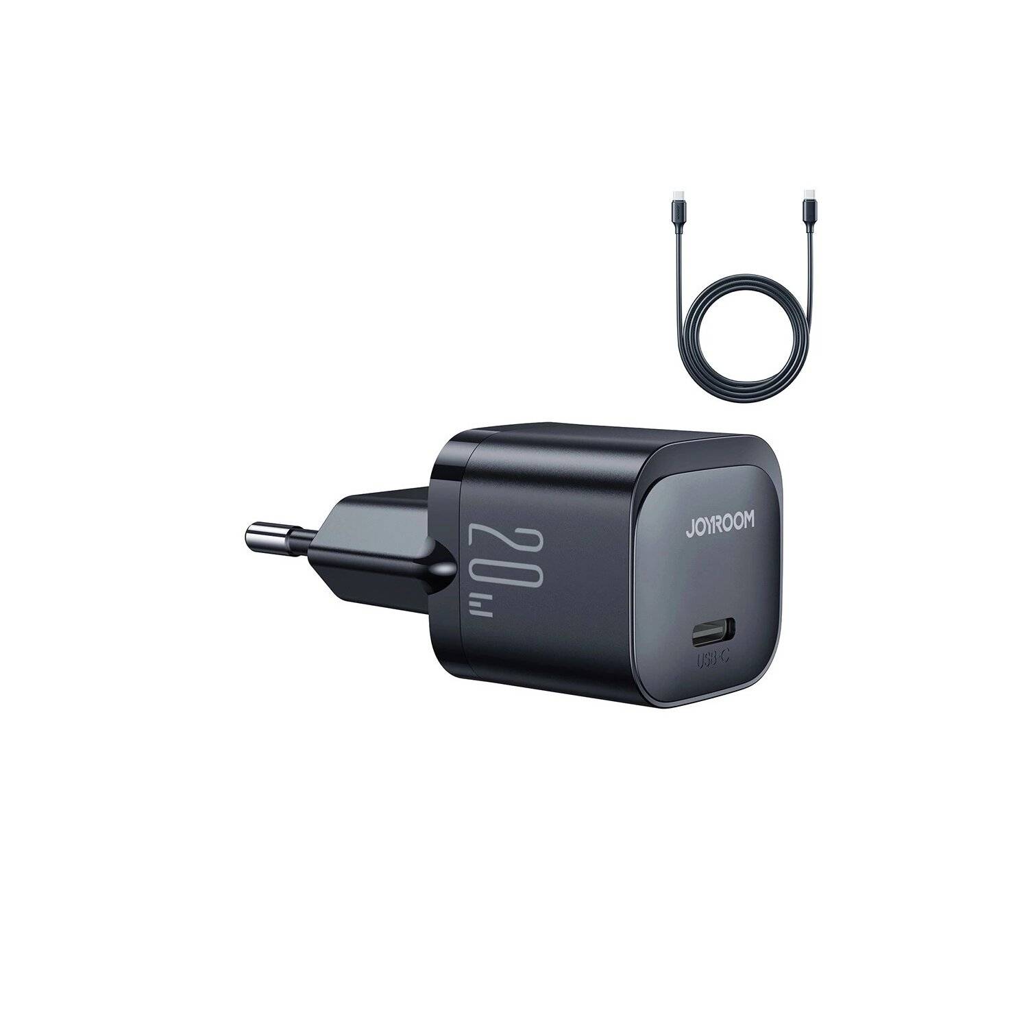Joyroom JR-TCF02 USB-C PD 20W Wandladegerät + USB-C-Kabel – Mini-Fast-Charger Schwarz