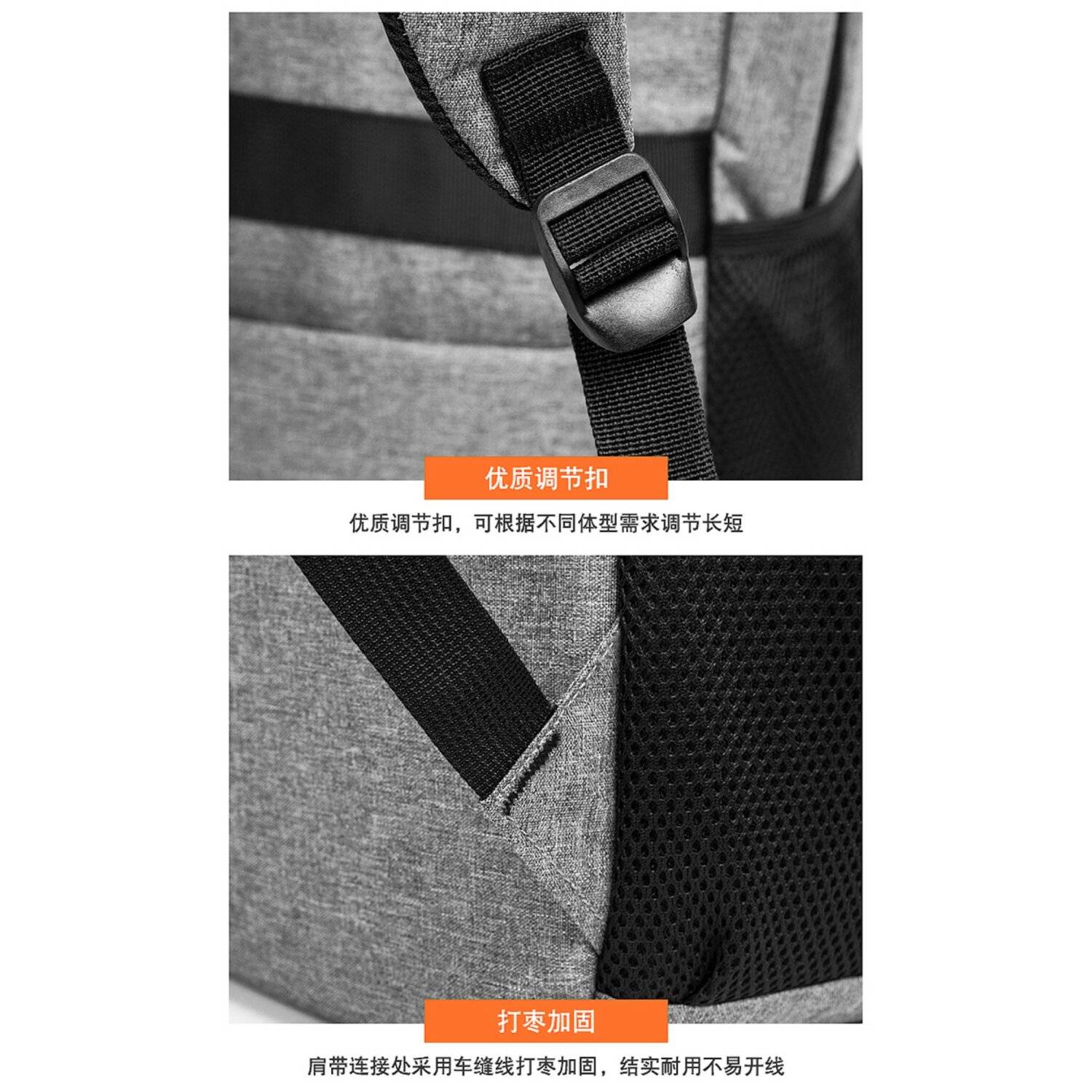 Rucksack Reisetasche mit 4 Fächer + 2 Seitentaschen 33x23x48 cm 17 Zoll Schwarz