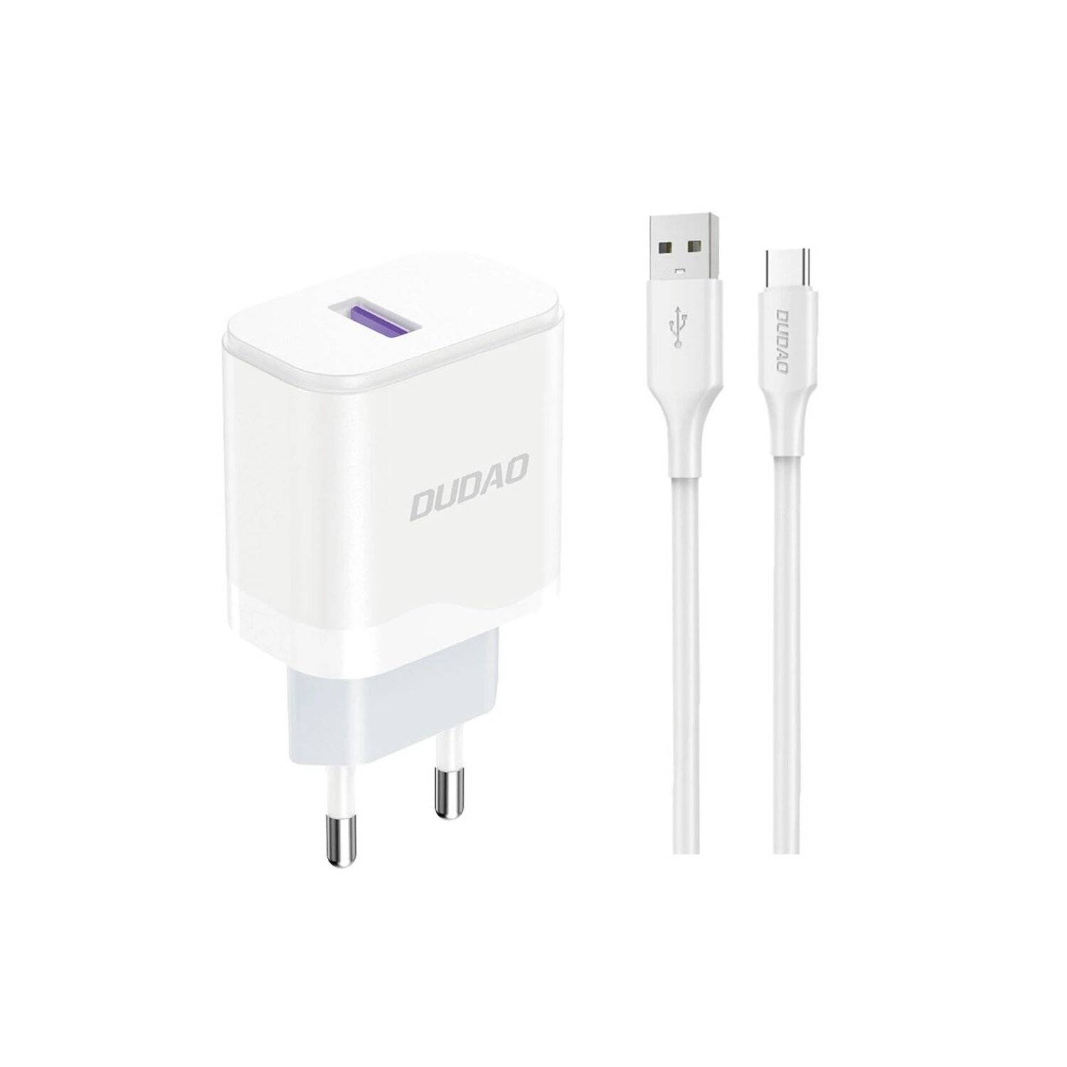 Dudao A20EU Wandladegerät – Weiß - 1m Ladekabel - Ladegerät-Set USB-A zu Micro, I-Phone und Type-C - 18W Type-C