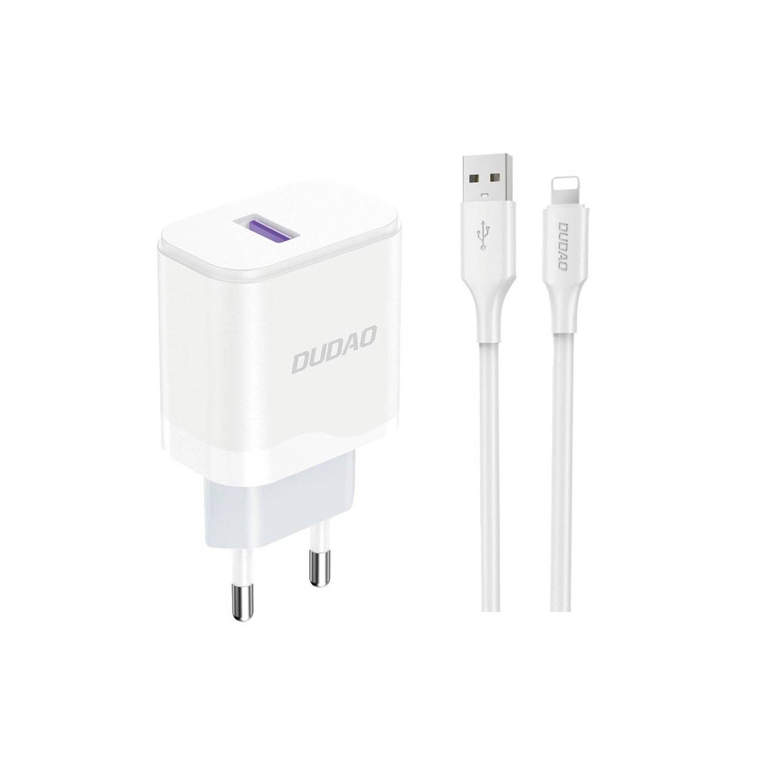 Dudao A20EU Wandladegerät – Weiß - 1m Ladekabel Ladegerät-Set USB-A zu Micro, I-Phone und Type-C- 18W I-Phone
