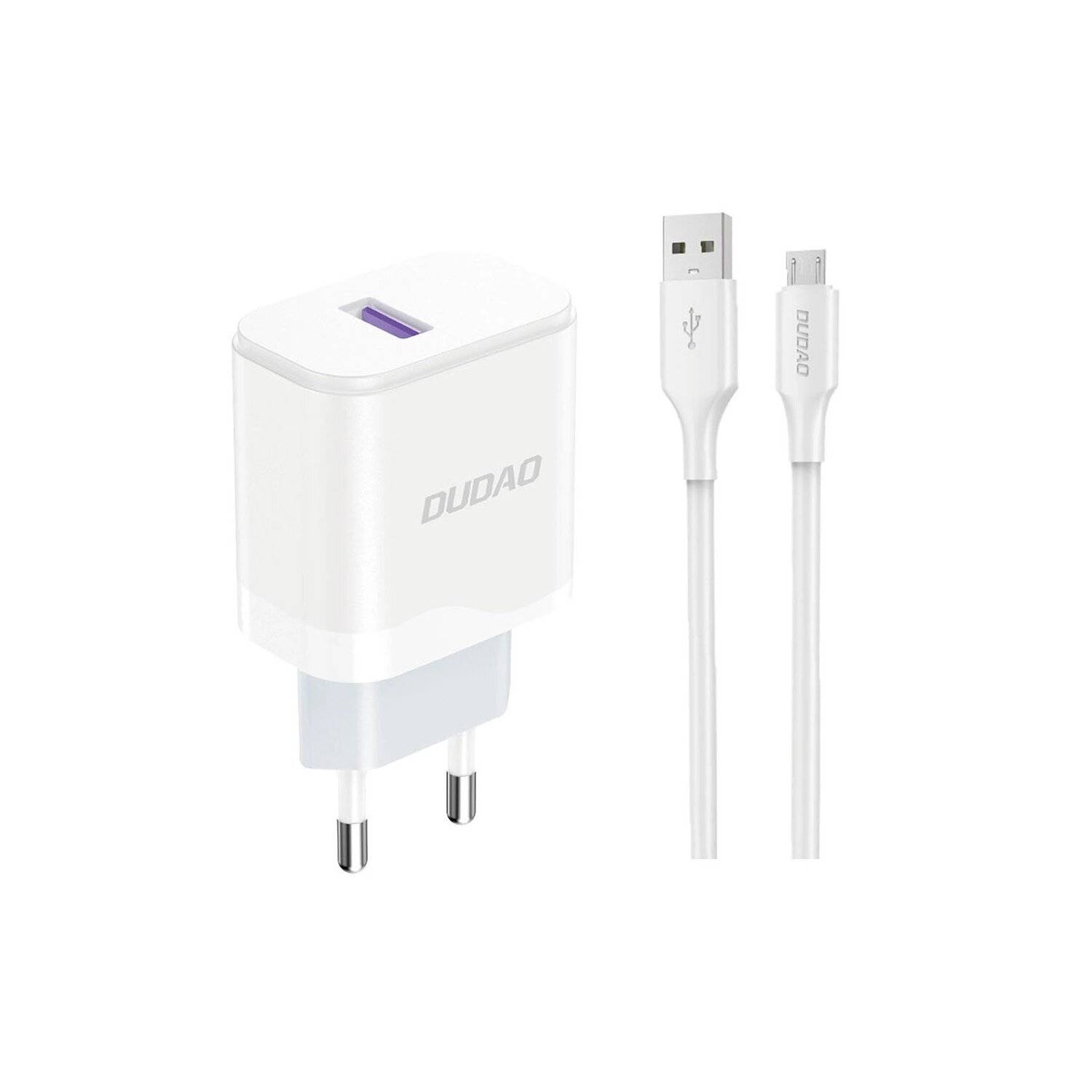 Dudao A20EU Wandladegerät – Weiß - 1m Ladekabel Ladegerät-Set USB-A zu Micro, I-Phone und Type-C- 18W Micro