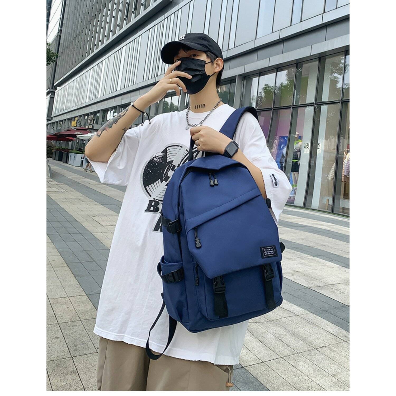 Tragetasche Rucksack 17 Zoll mit 3 Fächer und 2 Seitentaschen 33x15x48 cm Blau