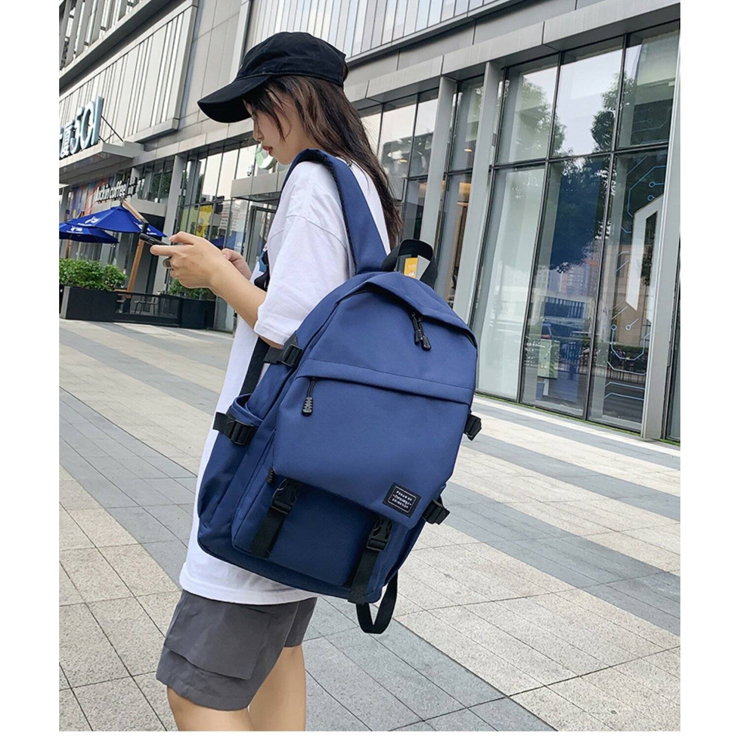 Tragetasche Rucksack 17 Zoll mit 3 Fächer und 2 Seitentaschen 33x15x48 cm Blau