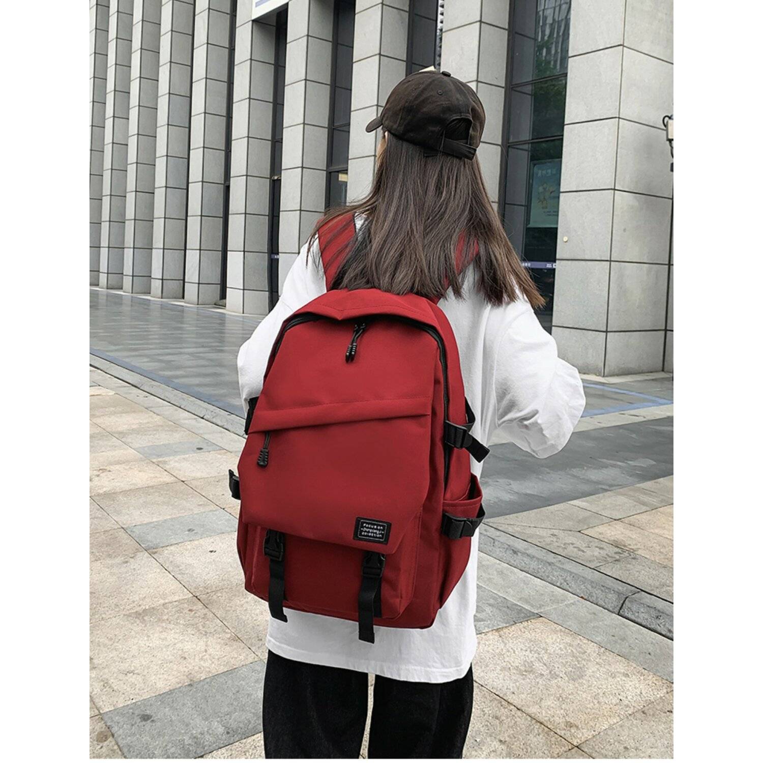 Tragetasche Rucksack 17 Zoll mit 3 Fächer und 2 Seitentaschen 33x15x48 cm Rot
