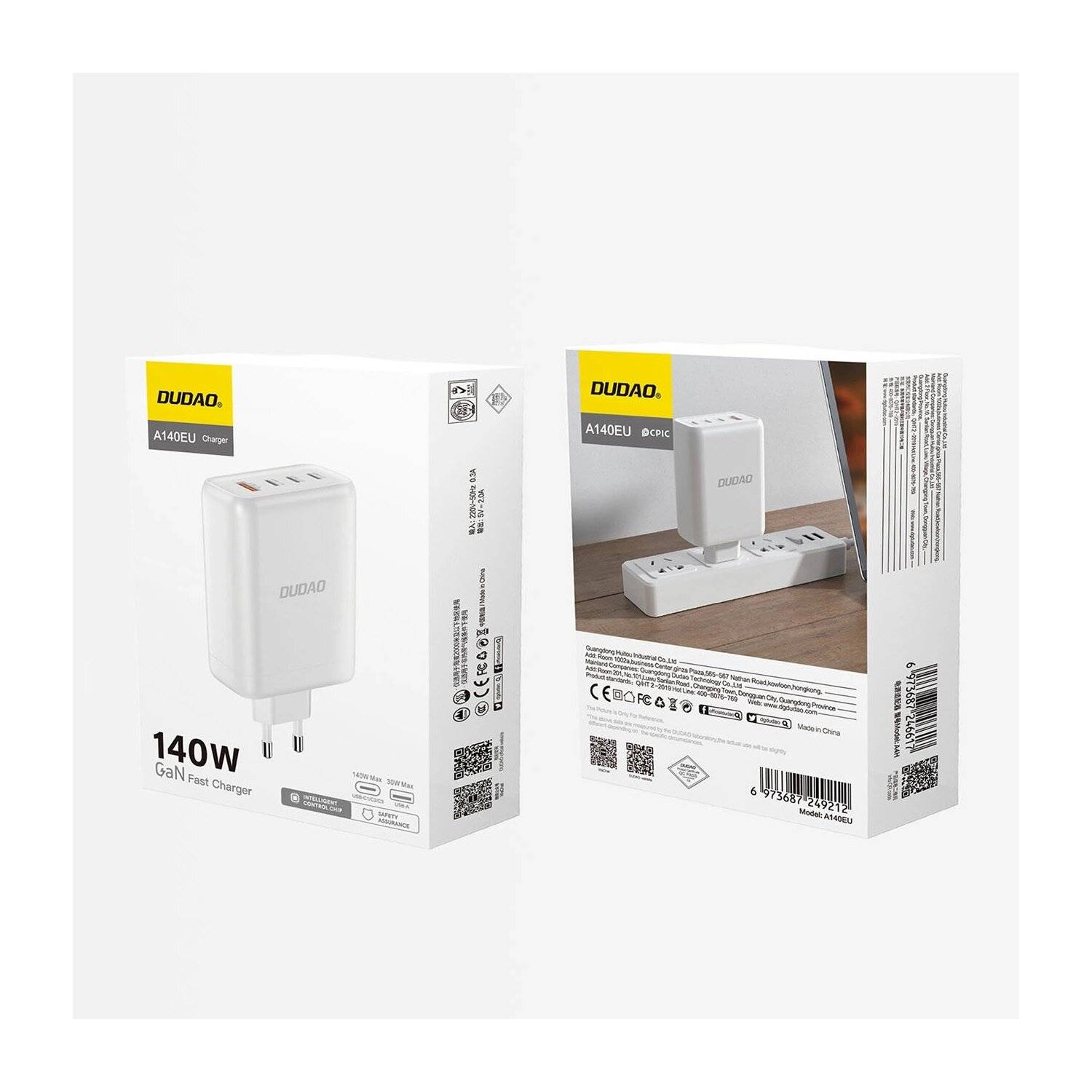 Akkuladegerät Dudao A140EU Schnelladegerät USB-A / 3xUSB-C PD 140W Wandladegerät - Weiß