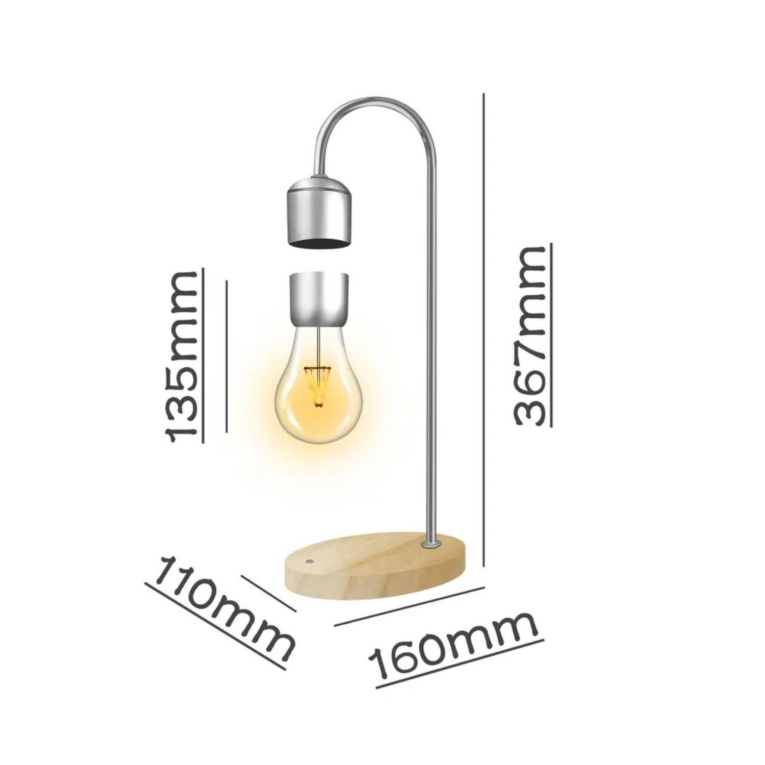 Nacht-/Schreibtischlampe mit Magnetschwebebahn + induktivem Ladegerät Silber