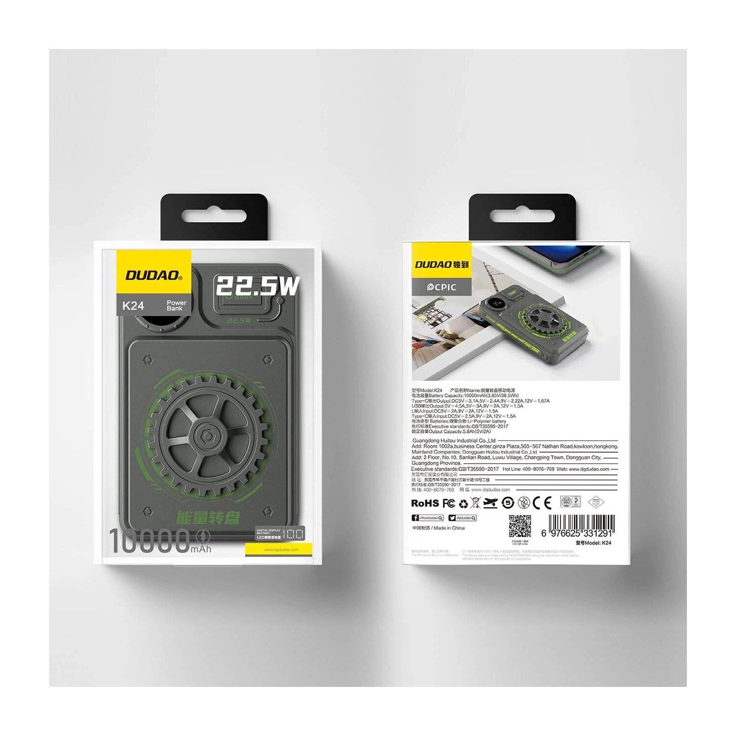 Akkulader tragbar Dudao K24 USB-A / USB-C 10000mAh Powerbank - Grau - 22,5W