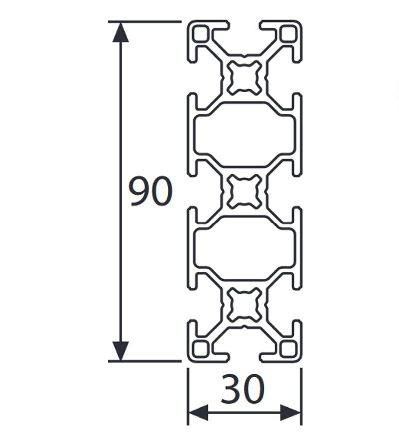 Aluminiumprofil 30x90L B-Typ Nut 8 (leicht), silber eloxiert. Aluminium Profil 30x90 Alu Profile 30 x 90 Montage- Systemprofil 50mm