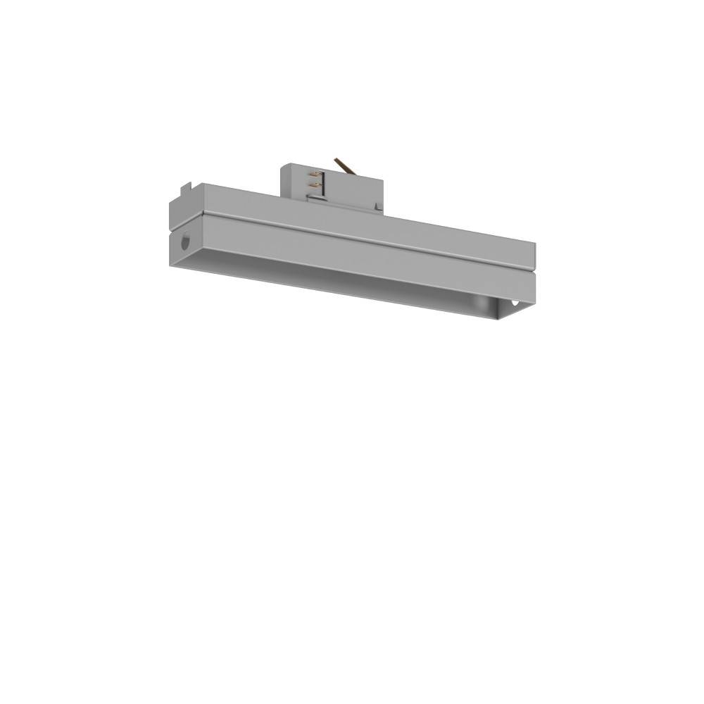 Eine elegante, moderne silberne Schienenlichtanlage mit rechteckiger Form, konzipiert für die Deckeninstallation.
