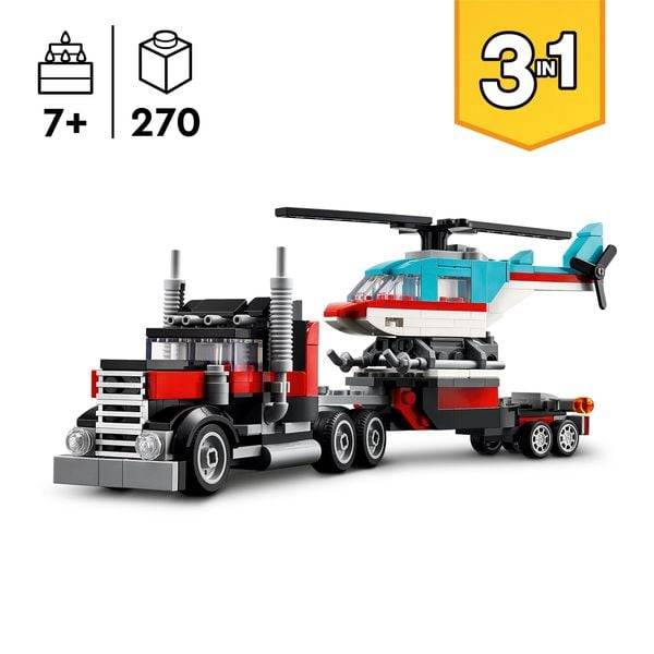 LEGO Creator 3in1 31146 Tieflader mit Hubschrauber, LKW-Spielzeug