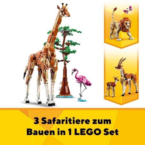 LEGO Creator 3in1 31150 Tiersafari, Tiere-Set mit Löwe, Giraffe und Gazelle
