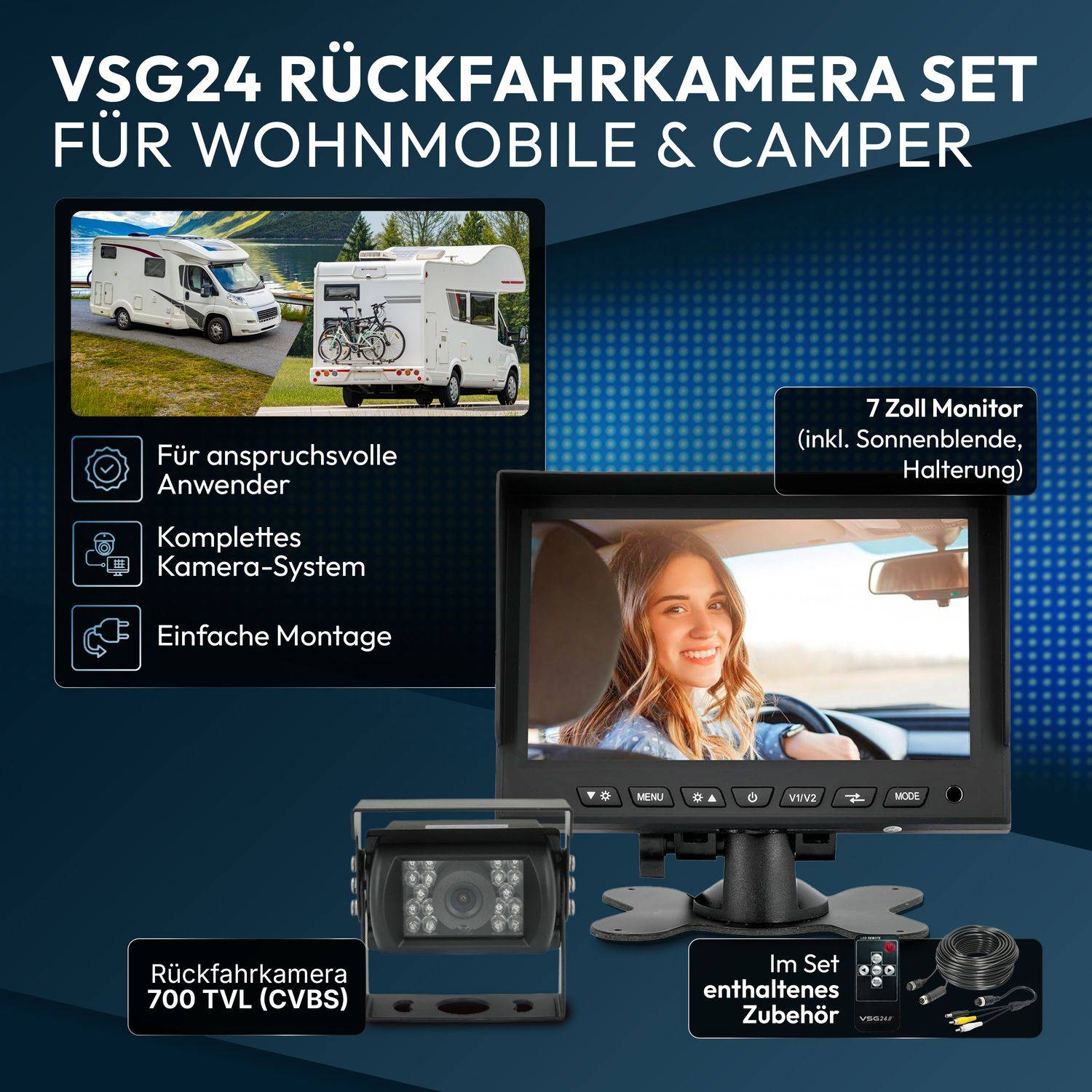 VSG24 7" Rückfahrkamera Set CAMPER | Wohnmobil 120° schwarz RVS-24100