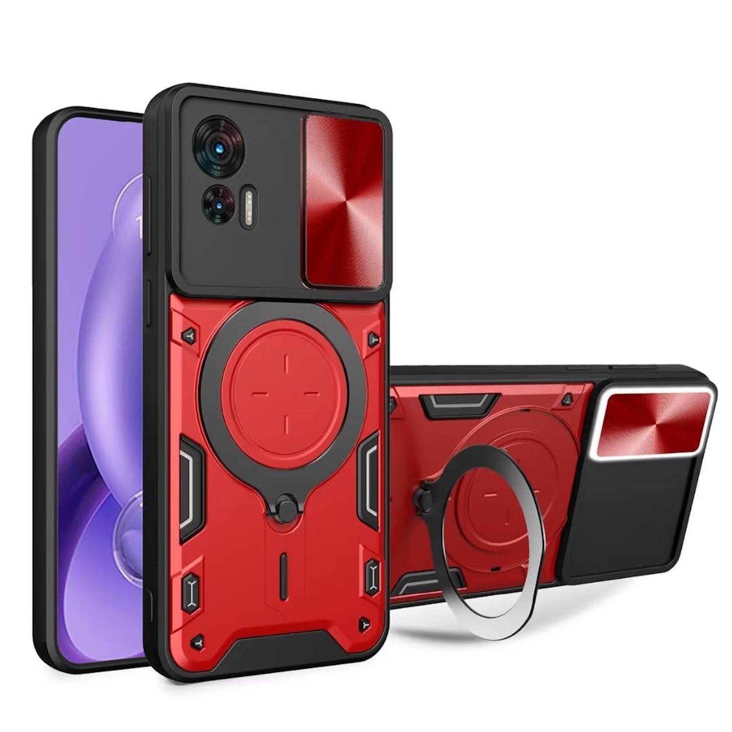 Für Motorola Moto G84 5G Sliding Kamera TPU / PC Schutzhülle Ring Halterung Rot