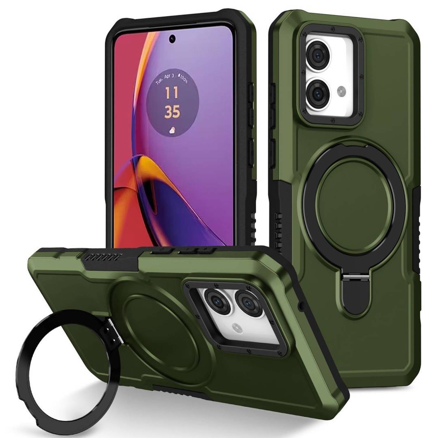 Für Motorola Moto G84 5G Armor Magnet Ring Cover Handy Hülle Tasche Case Grün