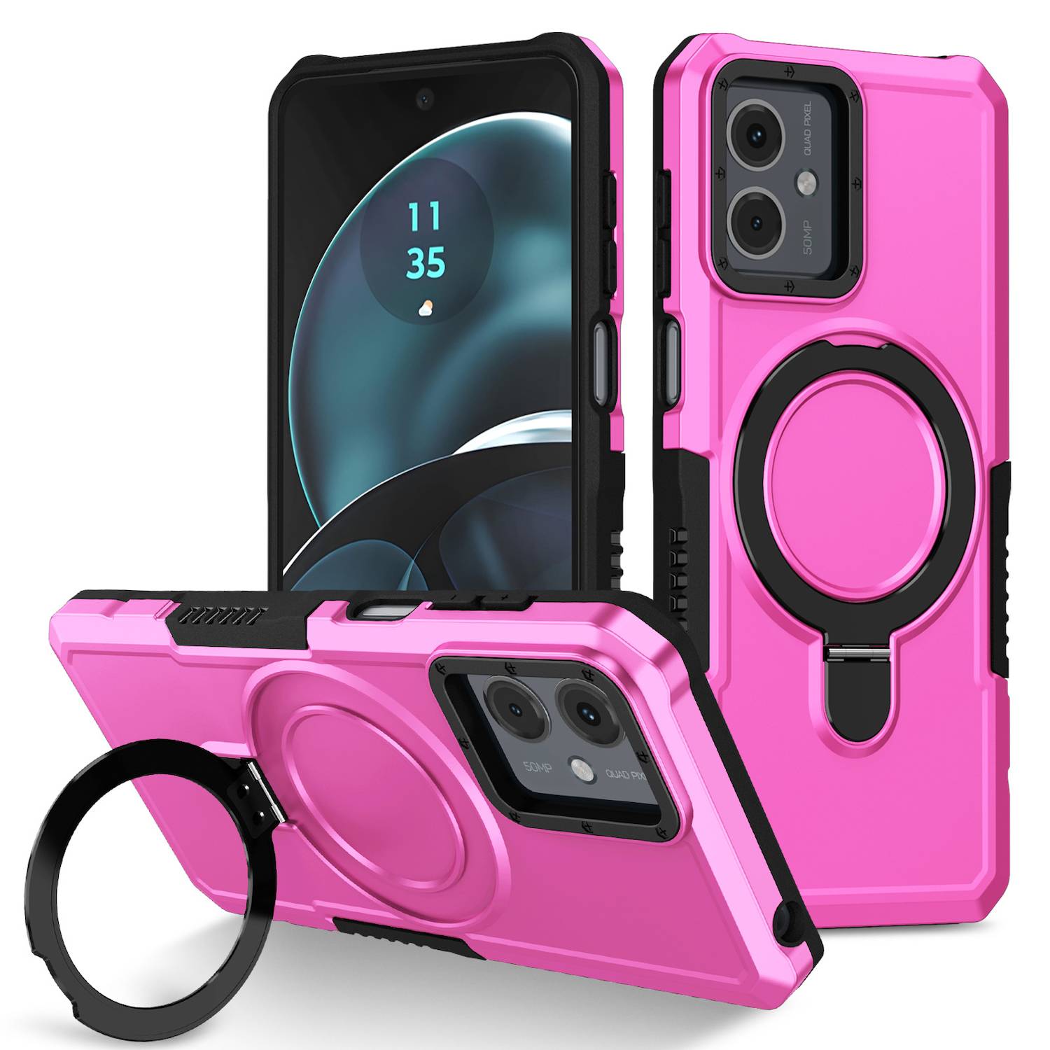 Für Motorola Moto G84 5G Armor Magnet Ring Cover Handy Hülle Tasche Case Pink