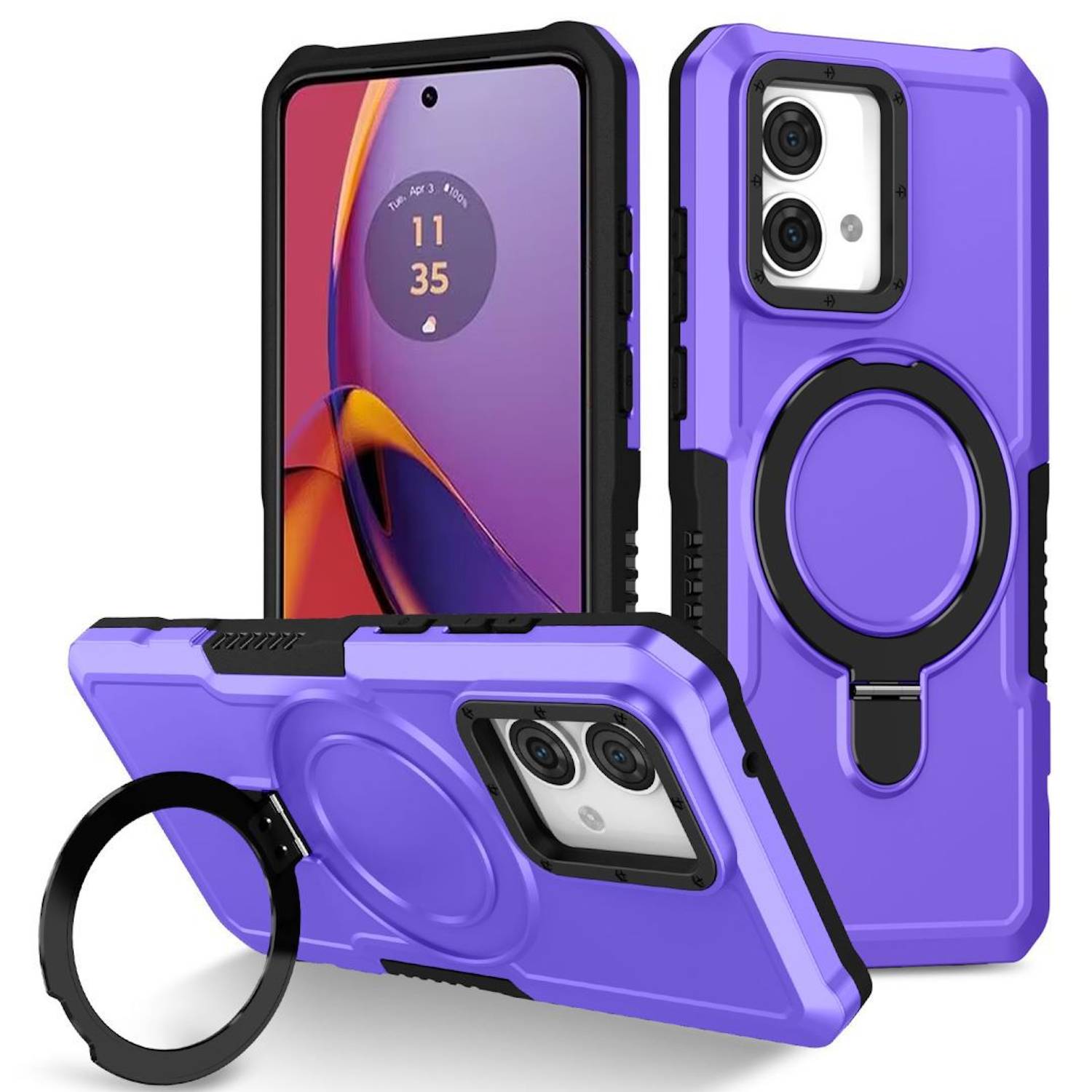 Für Motorola Moto G84 5G Armor Magnet Ring Cover Handy Hülle Tasche Case Hell-Lila